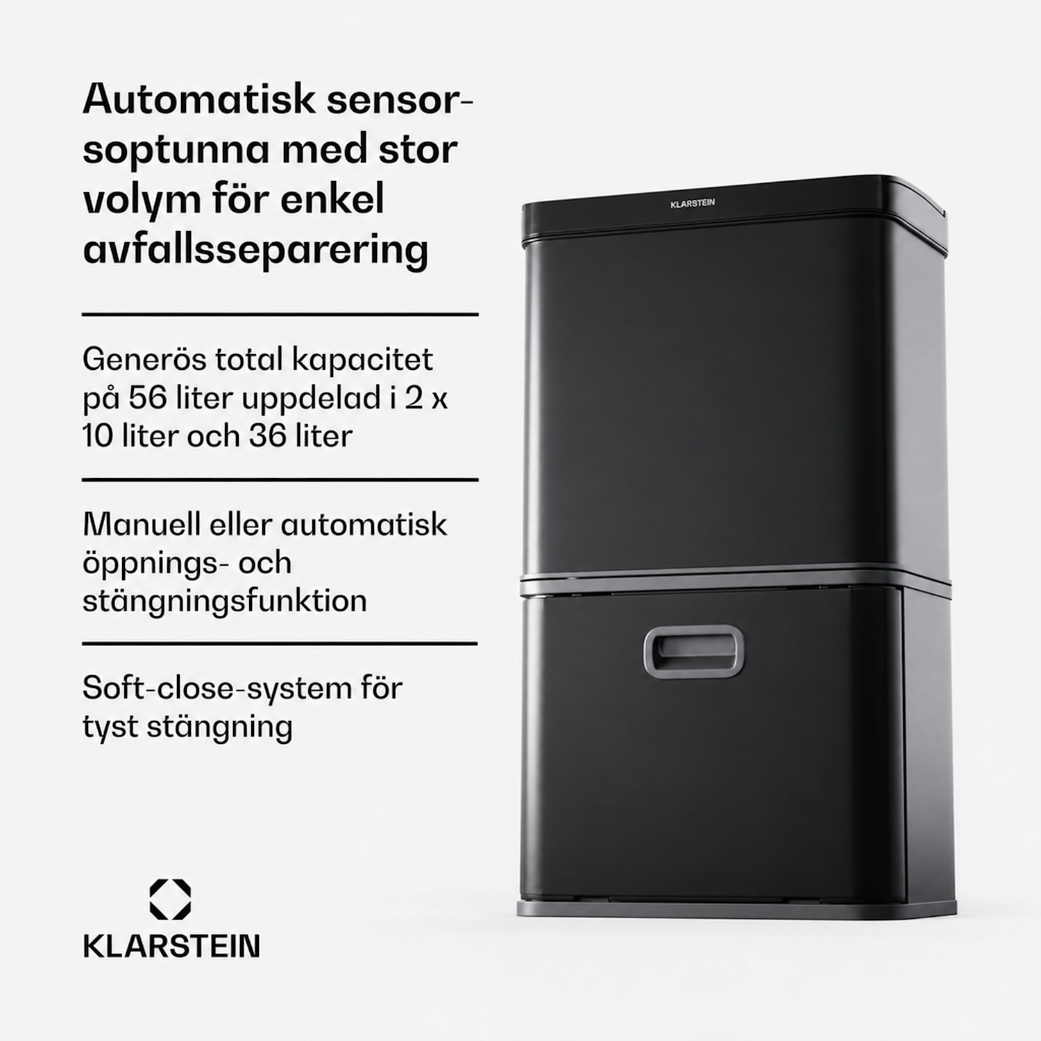 Beröringsfri sensor-soptunna 56L rostfritt stål mjukstängning 3 fack LED-display timer 