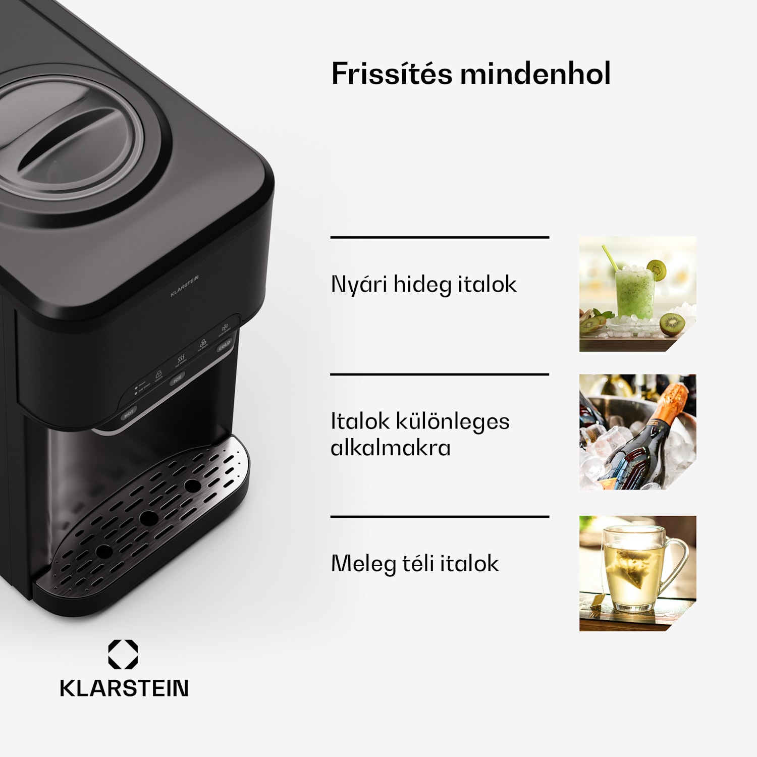 Aqueous, jégkocka készítő 3 az 1-ben, jégkocka, 20 kg/24 h, vízadagoló: hideg és meleg Fekete