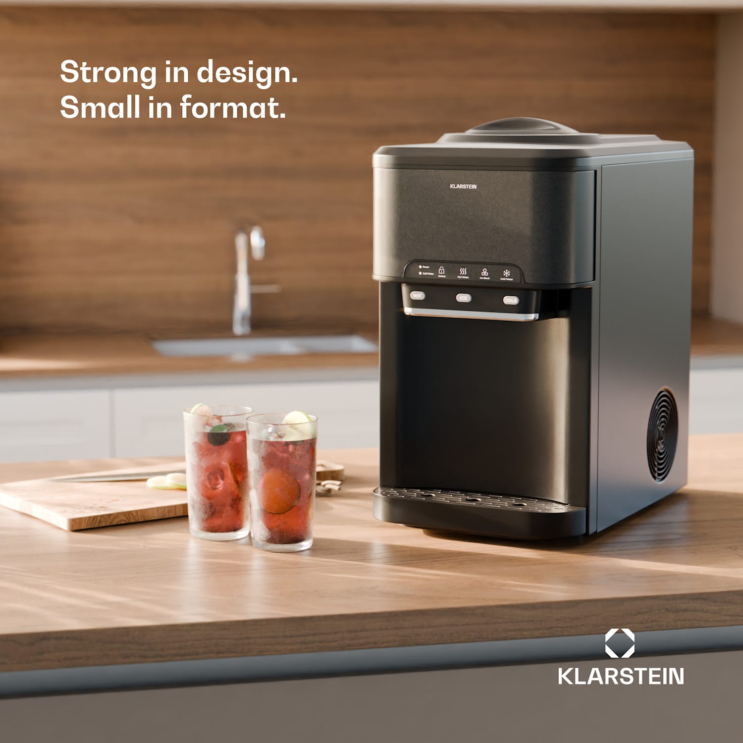 Aqueous ijsblokjesmachine 3-in-1: ijsblokjes, waterdispenser: warm & koud 20 kg/24 u Zwart