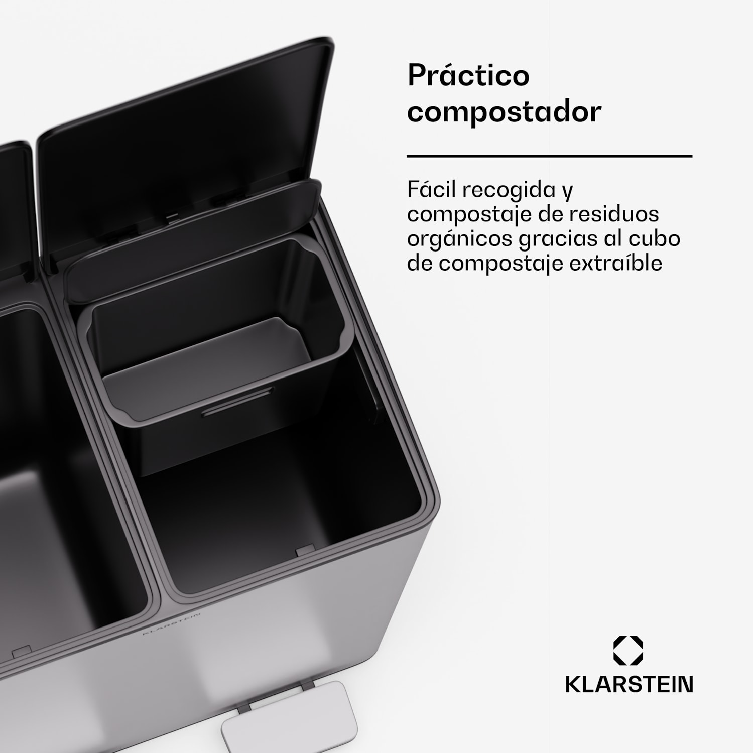 EcoVista Cubo de basura con recipiente de compostaje Contenedor de basura 40 litros + Recipiente de composta 3 litros Cierre suave 40 L | Acero Inoxidable