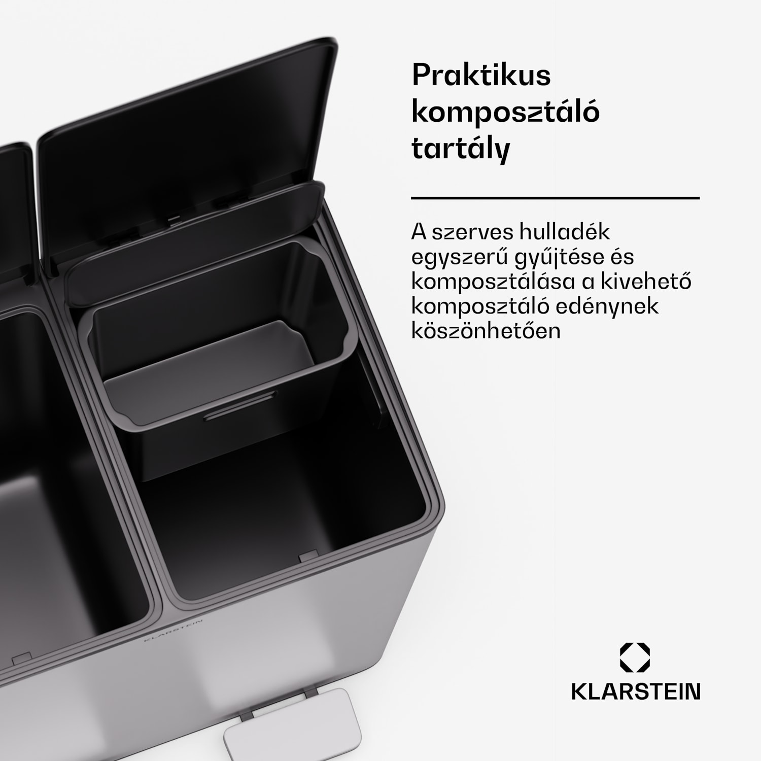 EcoVista, hulladékgyűjtő komposztálóval, 40 l + 3 l/tároló + komposztáló, Soft-Close 40 Ltr | Rozsdamentes acél