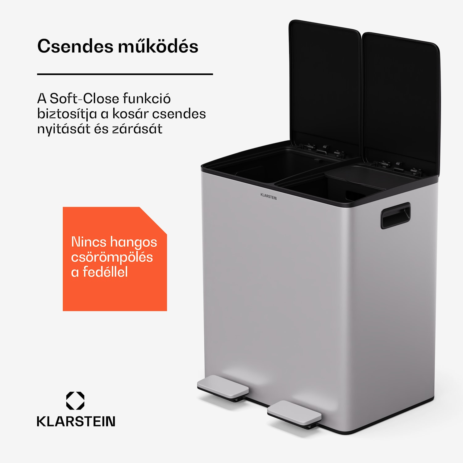 EcoVista, hulladékgyűjtő komposztálóval, 40 l + 3 l/tároló + komposztáló, Soft-Close 40 Ltr | Rozsdamentes acél