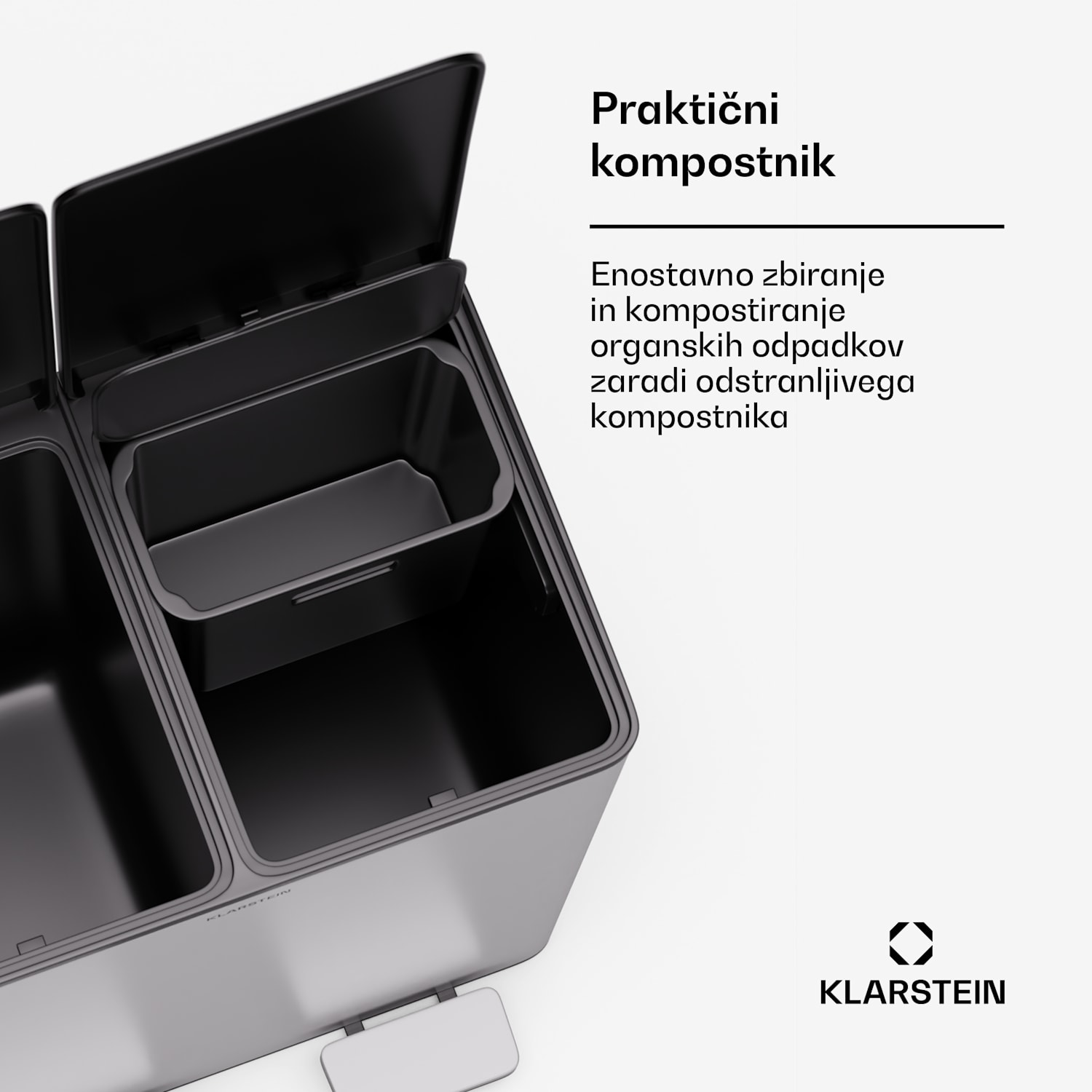 EcoVista, koš za odpadke s kompostnikom, 40 l + 3 l/koš + kompostnik, Soft-Close 40 Ltr | Nerjaveče jeklo