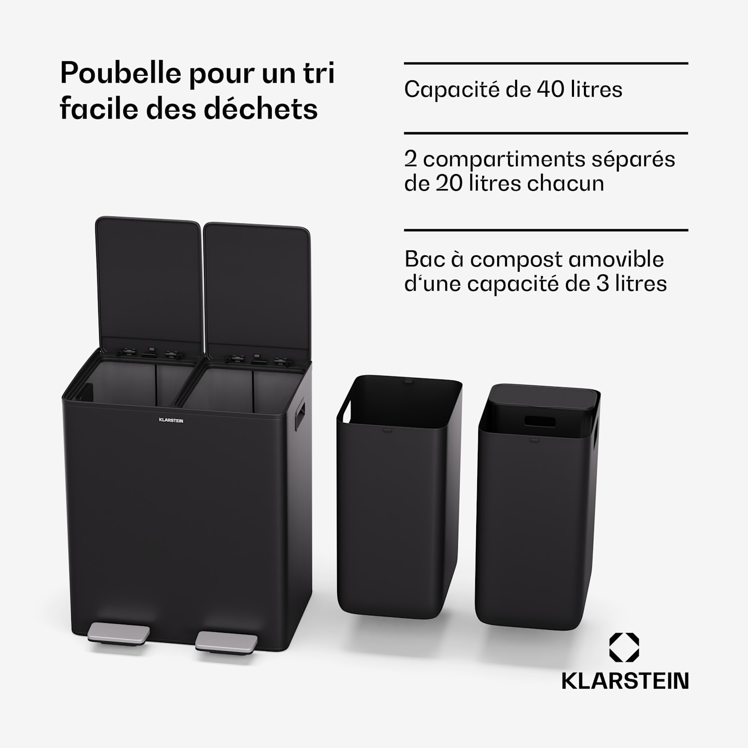 EcoVista afvalbak met composteerbak vuilnisbak 40 liter + 3 liter composteerbak soft-close 40 ltr | Zwart