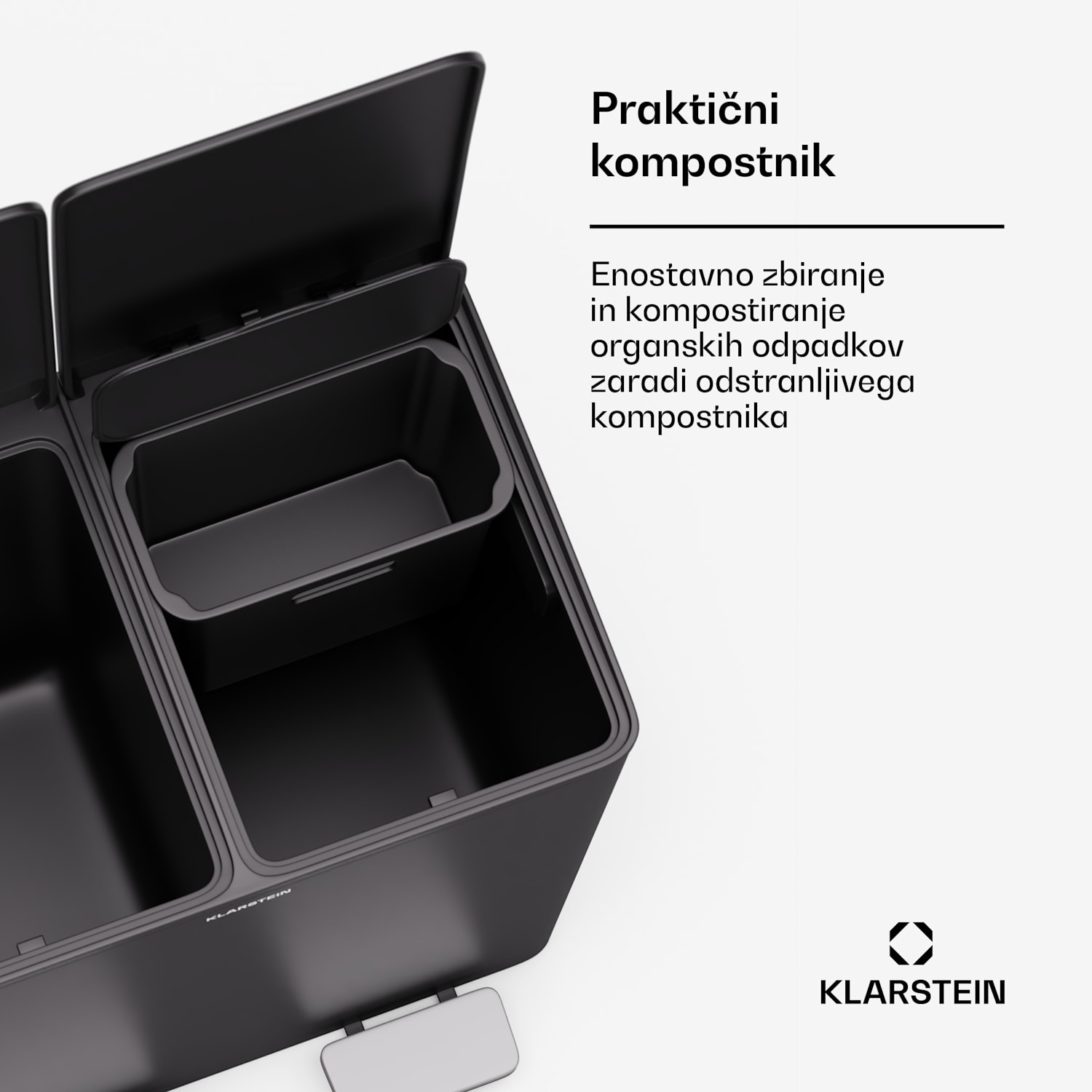 EcoVista, koš za odpadke s kompostnikom, 40 l + 3 l/koš + kompostnik, Soft-Close 40 Ltr | Črna