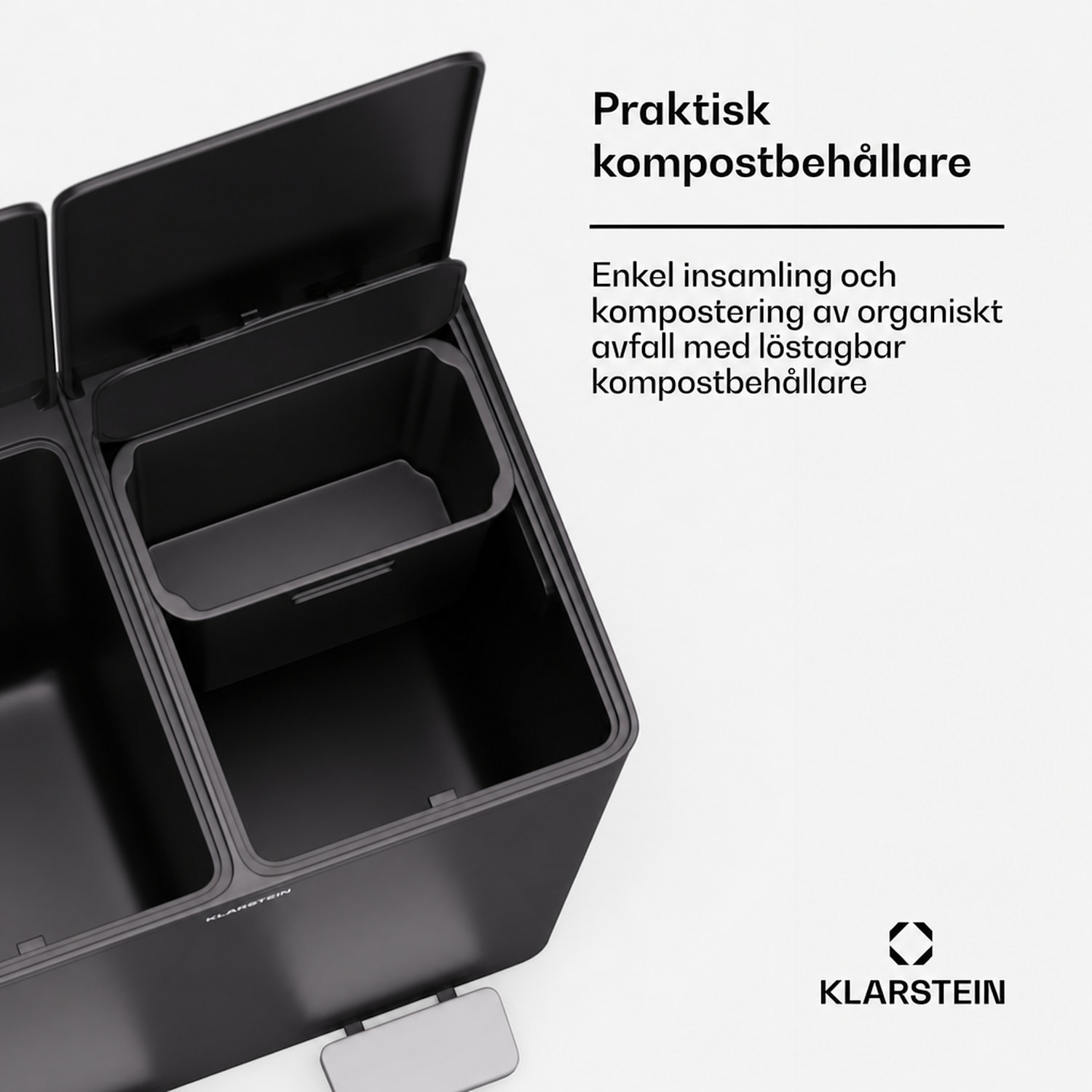 EcoVista soptunna med kompostbehållare, 40 liter + 3 liters kompostbehållare, Soft-Close 40 L | Svart
