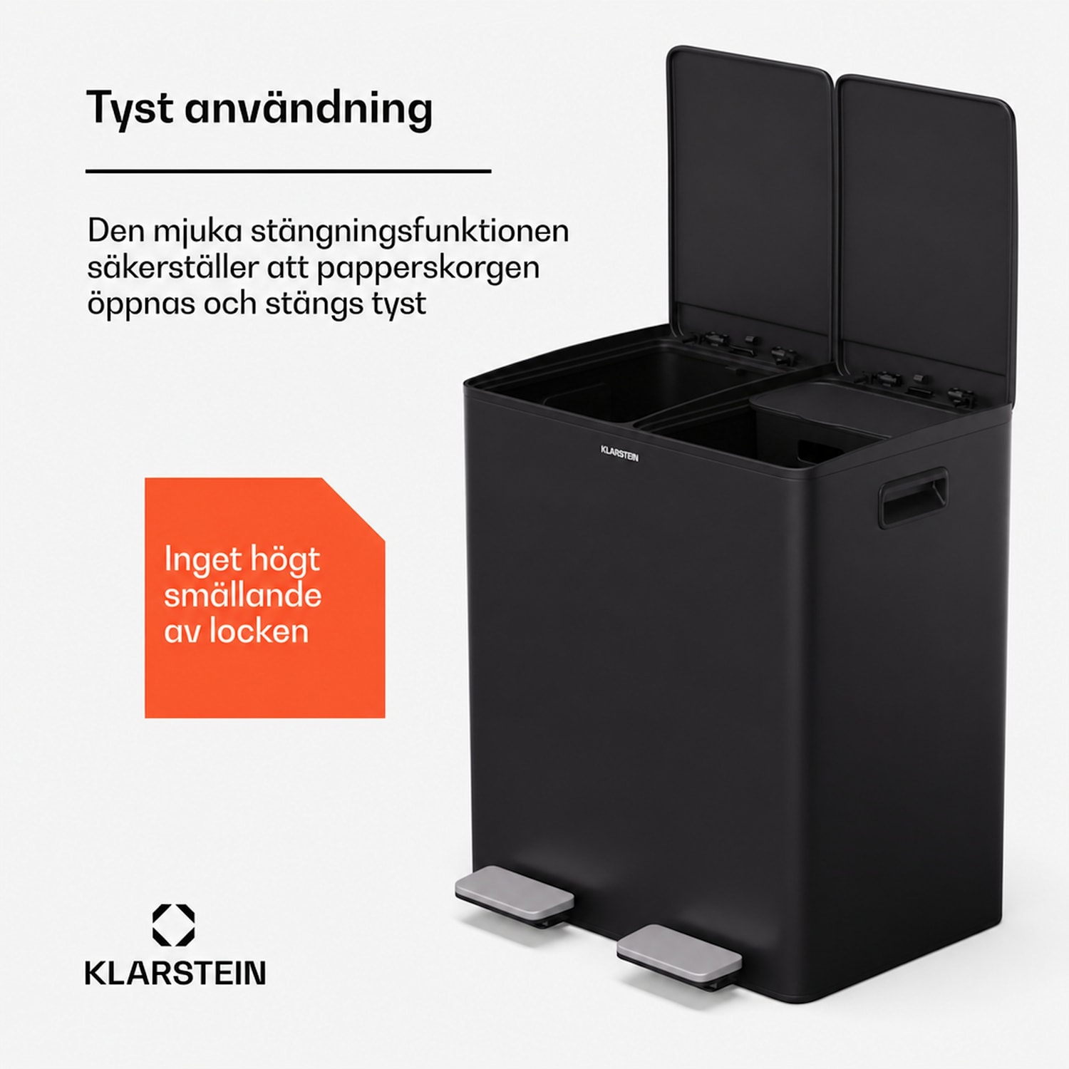EcoVista soptunna med kompostbehållare, 40 liter + 3 liters kompostbehållare, Soft-Close 40 L | Svart