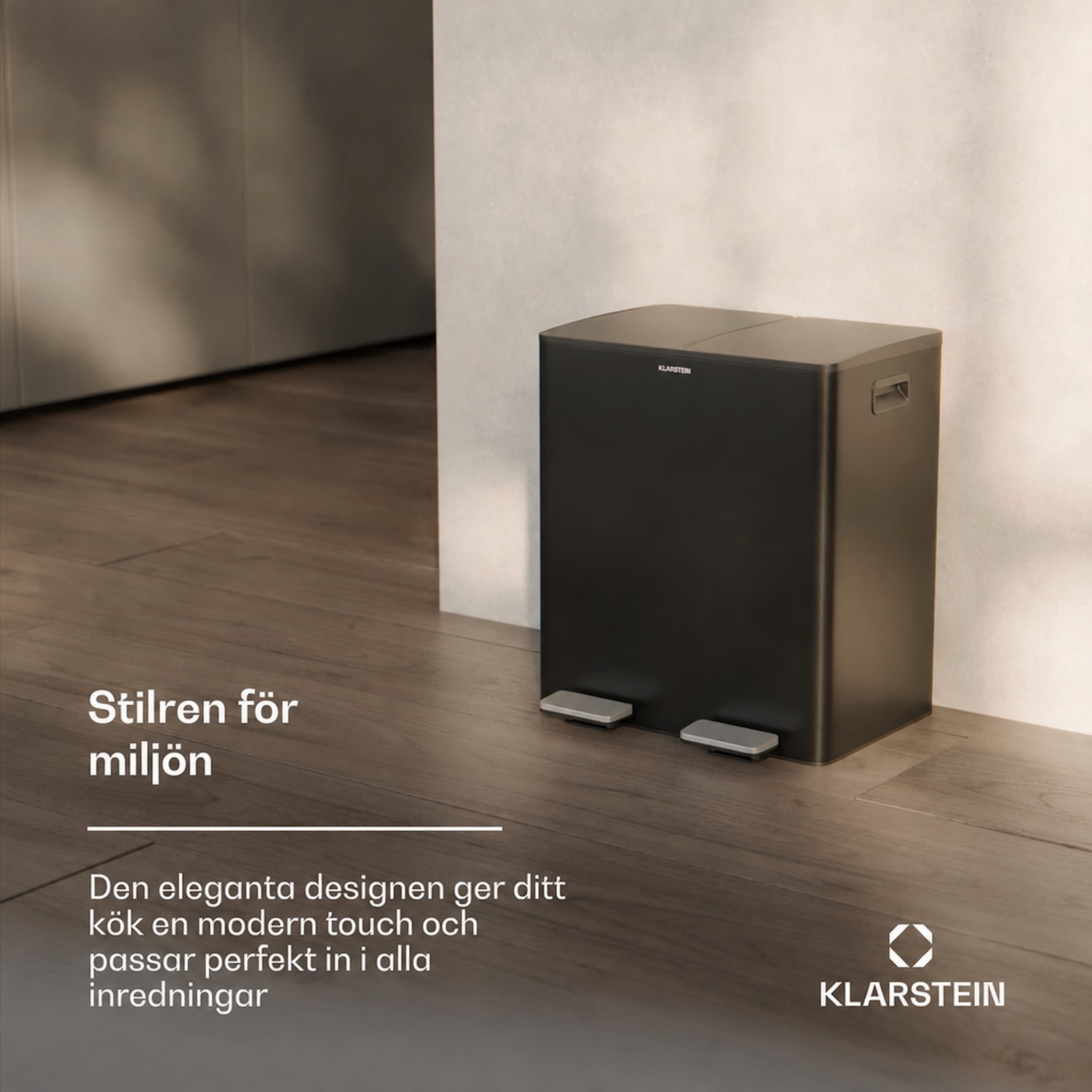 EcoVista soptunna med kompostbehållare, 40 liter + 3 liters kompostbehållare, Soft-Close 40 L | Svart