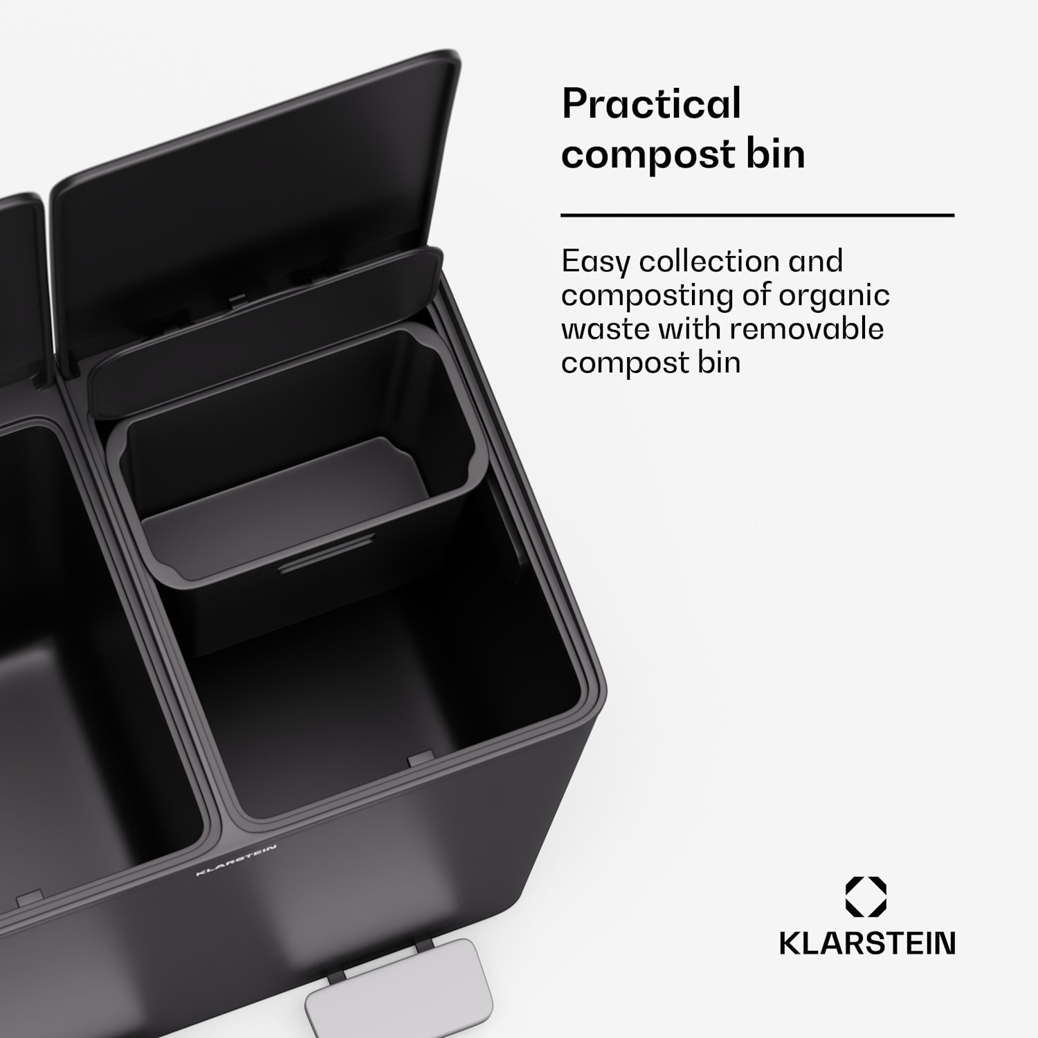 EcoVista-jäteastia biojäteastialla roska-astia 40 litraa + 3 litran kompostiastia Soft Close 40 l | Musta