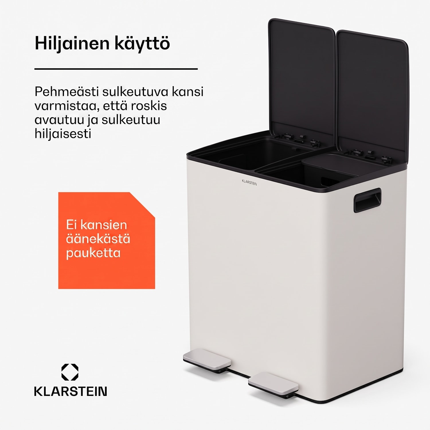 EcoVista-jäteastia biojäteastialla roska-astia 40 litraa + 3 litran kompostiastia Soft Close 40 l | Kermanvärinen