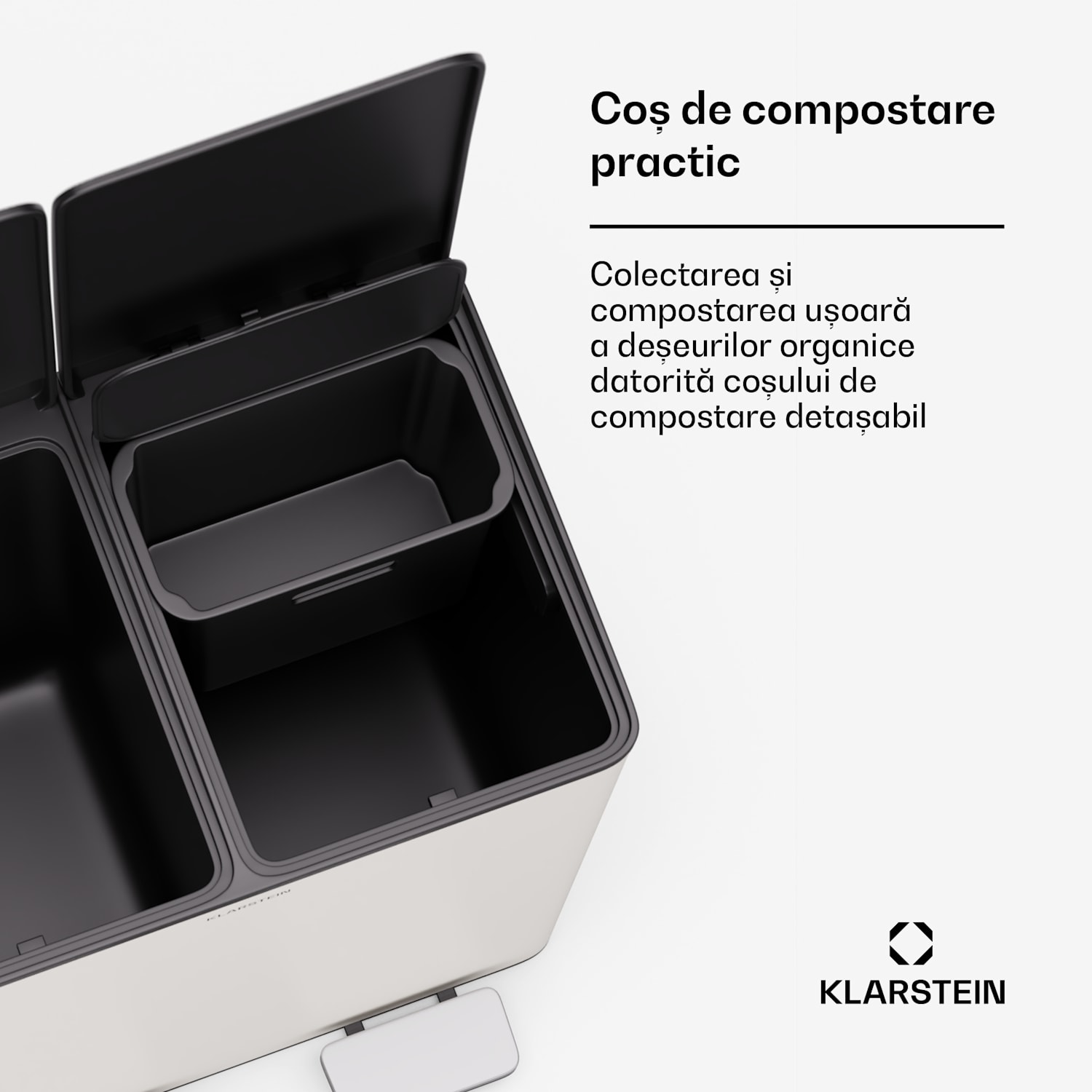 EcoVista, coș de gunoi cu composter, 40 l + 3 l/coș + composter, Soft-Close 40 Ltr | Crem