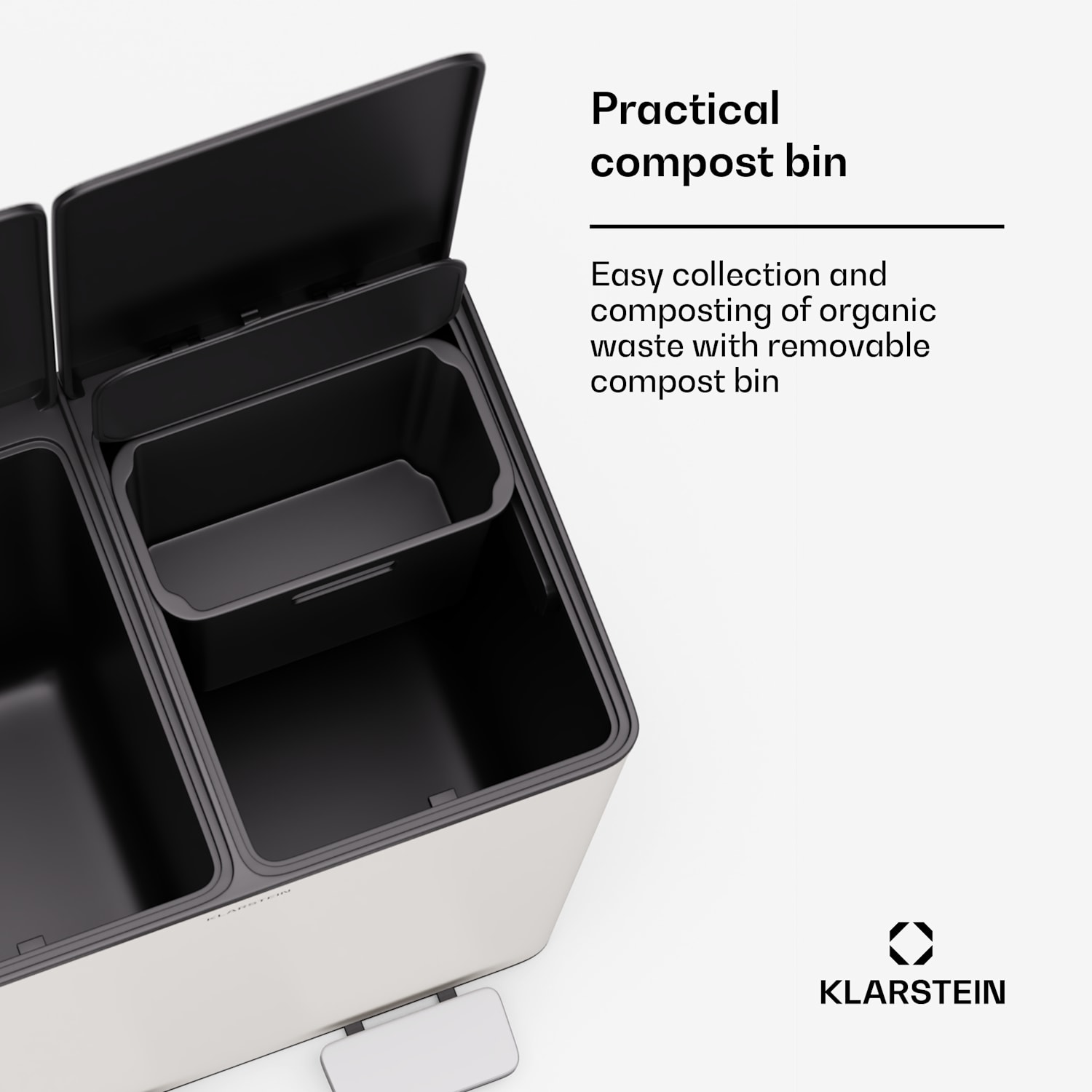 EcoVista-jäteastia biojäteastialla roska-astia 40 litraa + 3 litran kompostiastia Soft Close 40 l | Kermanvärinen