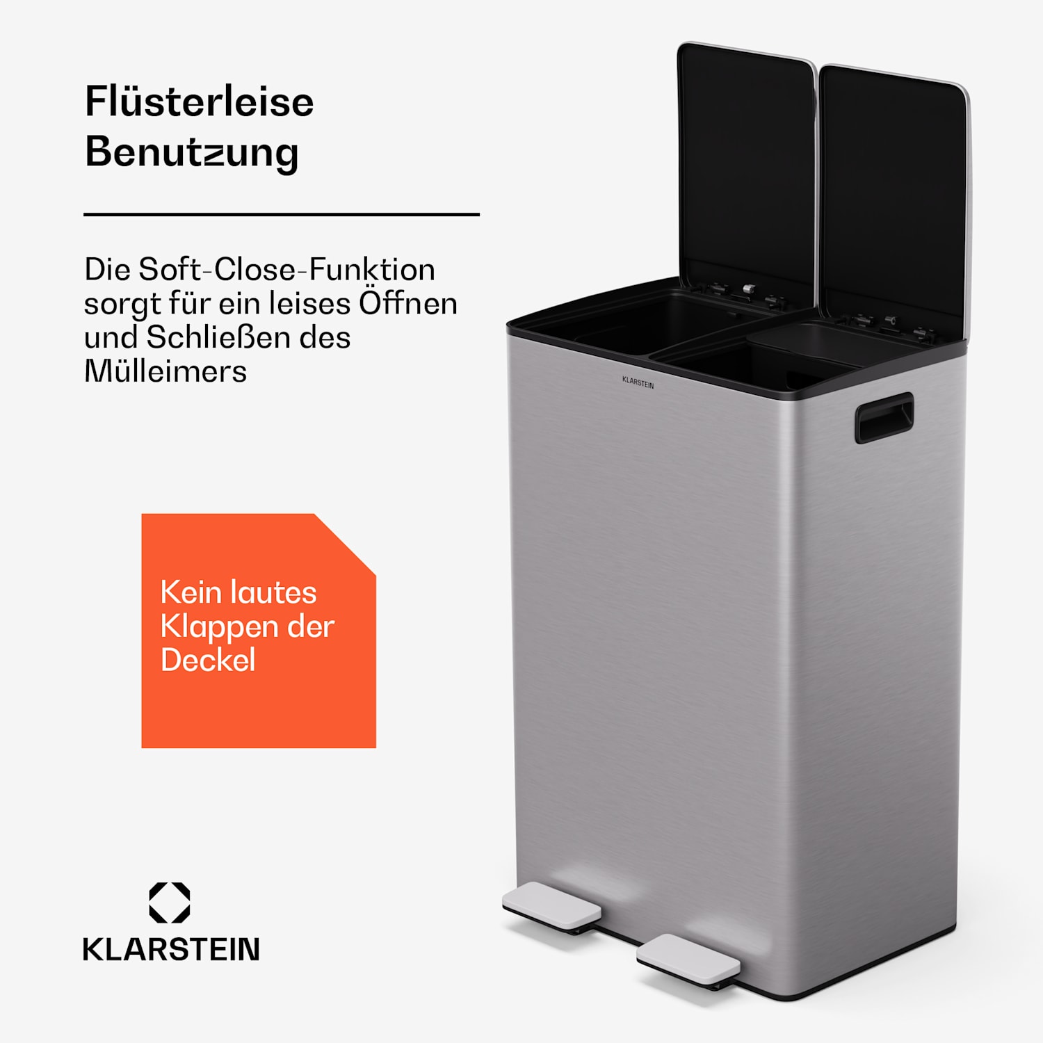 EcoVista Mülleimer mit Kompostbehälter Abfalleimer 60 Liter + 3L Kompostbehälter Soft-Close 60 Ltr | Edelstahl