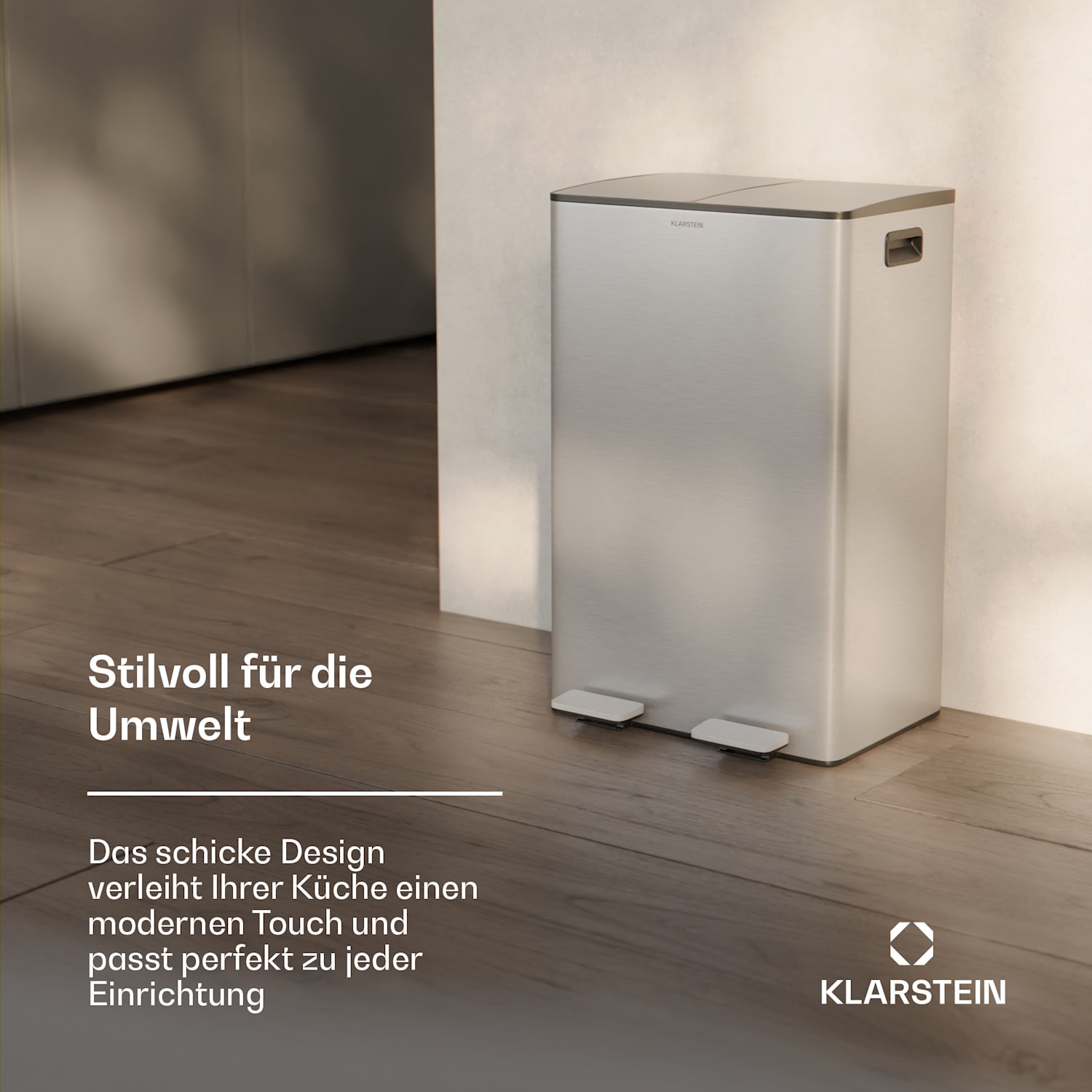 EcoVista Mülleimer mit Kompostbehälter Abfalleimer 60 Liter + 3L Kompostbehälter Soft-Close 60 Ltr | Edelstahl