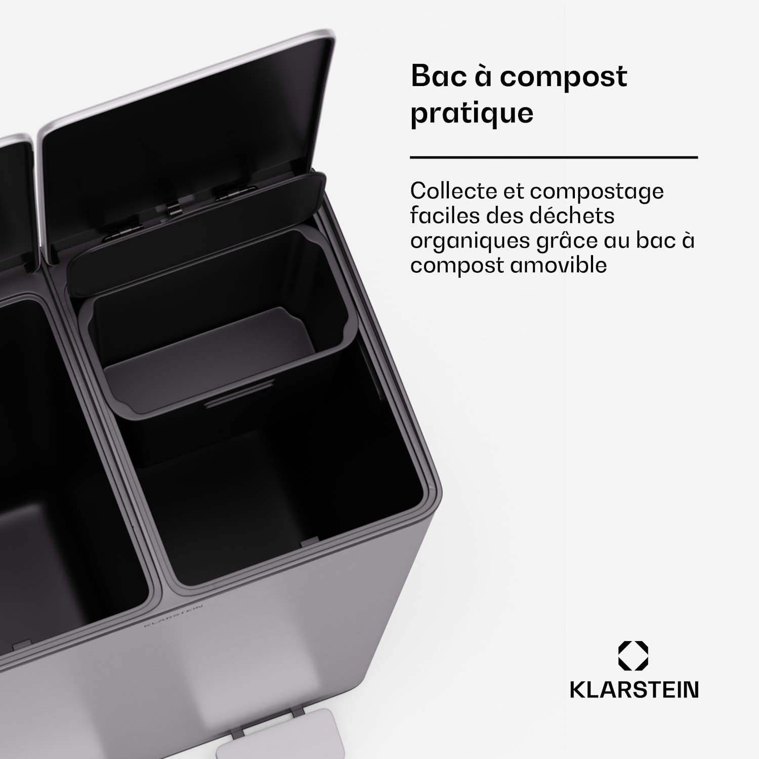 EcoVista afvalbak met composteerbak vuilnisbak 60 liter + 3 liter composteerbak soft-close 60 ltr | Roestvrij Staal