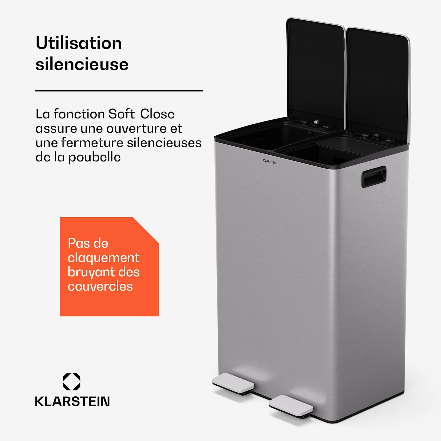 EcoVista afvalbak met composteerbak vuilnisbak 60 liter + 3 liter composteerbak soft-close 60 ltr | Roestvrij Staal