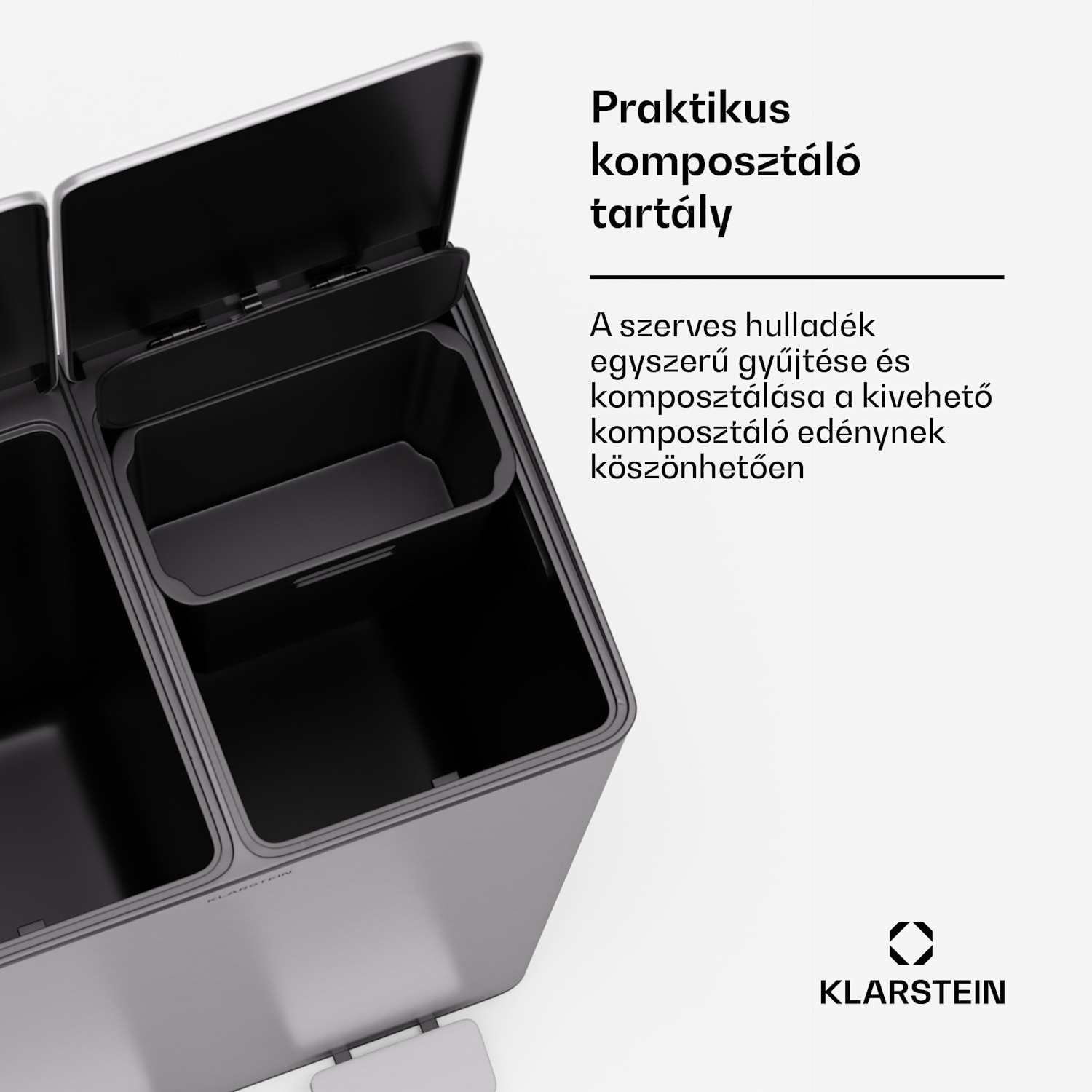 Eco Vista, hulladékgyűjtő komposztálóval, 60 l + 3 l/tároló, + komposztáló, Soft-Close 60 Ltr | Rozsdamentes acél