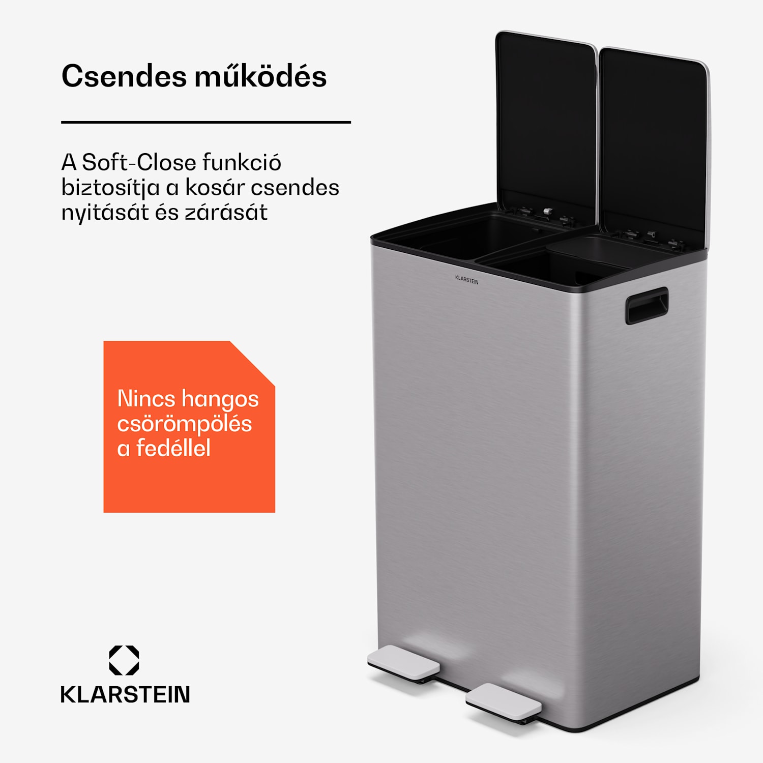 Eco Vista, hulladékgyűjtő komposztálóval, 60 l + 3 l/tároló, + komposztáló, Soft-Close 60 Ltr | Rozsdamentes acél