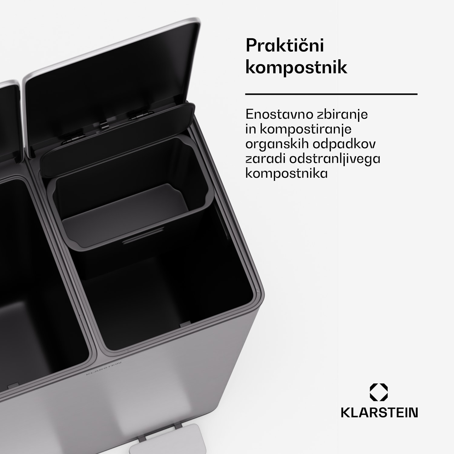 EcoVista, koš za odpadke s kompostnikom, 60 l + 3 l/koš + kompostnik, Soft-Close 60 Ltr | Nerjaveče jeklo