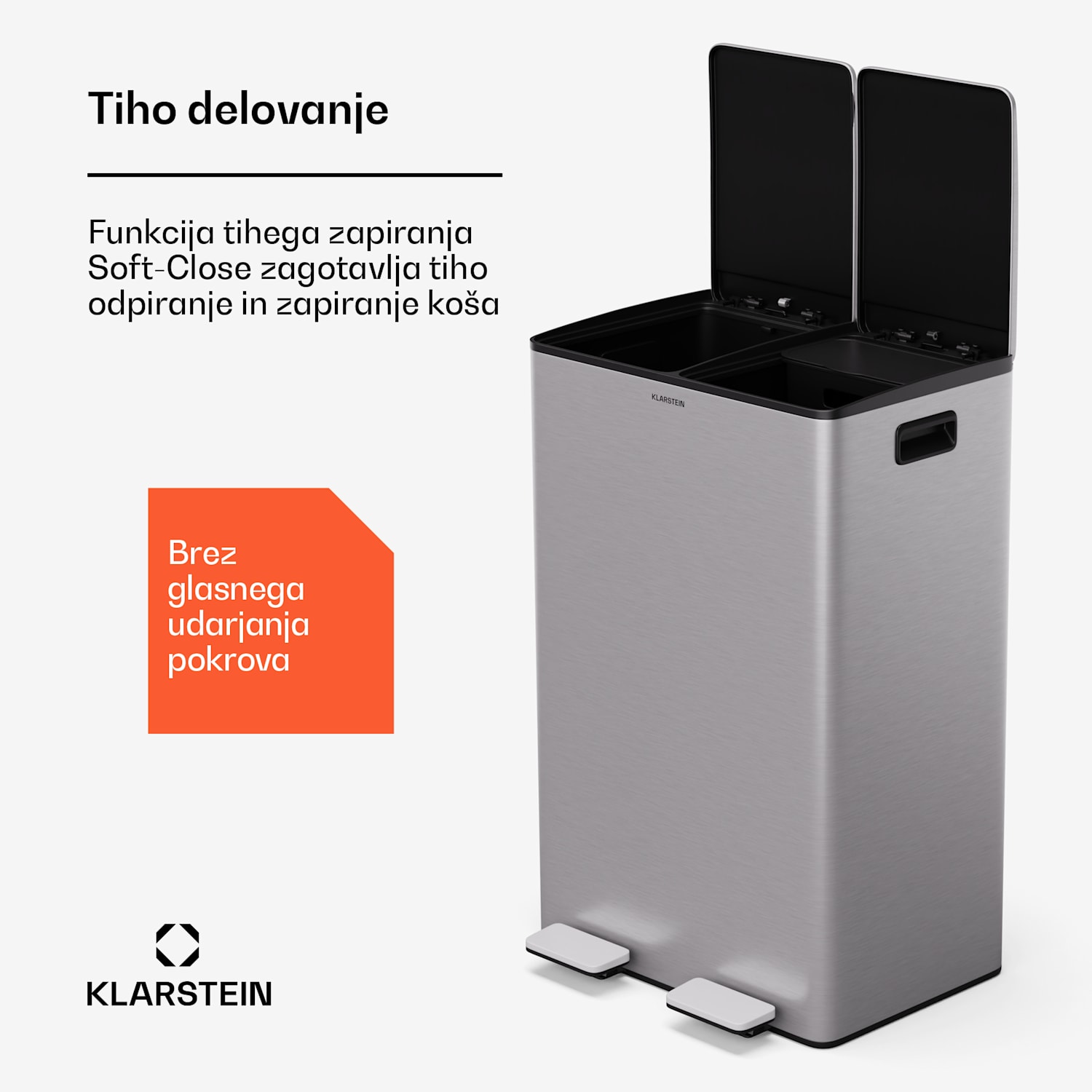 EcoVista, koš za odpadke s kompostnikom, 60 l + 3 l/koš + kompostnik, Soft-Close 60 Ltr | Nerjaveče jeklo