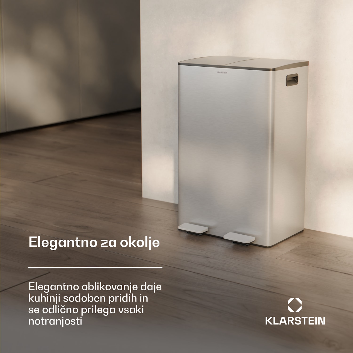 EcoVista, koš za odpadke s kompostnikom, 60 l + 3 l/koš + kompostnik, Soft-Close 60 Ltr | Nerjaveče jeklo