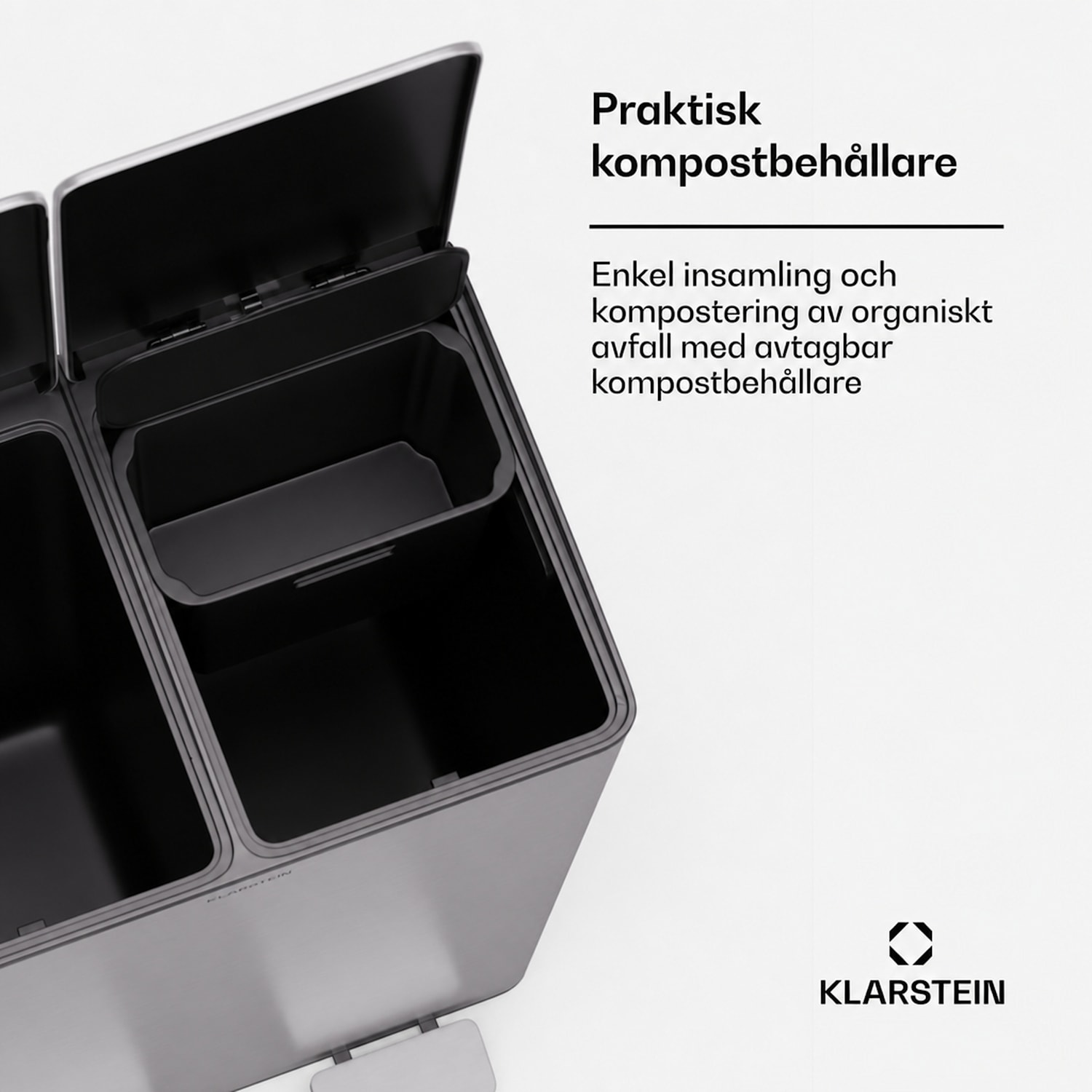 EcoVista papperskorg med kompostbehållare, 60 liter + 3 liters kompostbehållare med mjukstängning 60 l | Rostfritt Stål