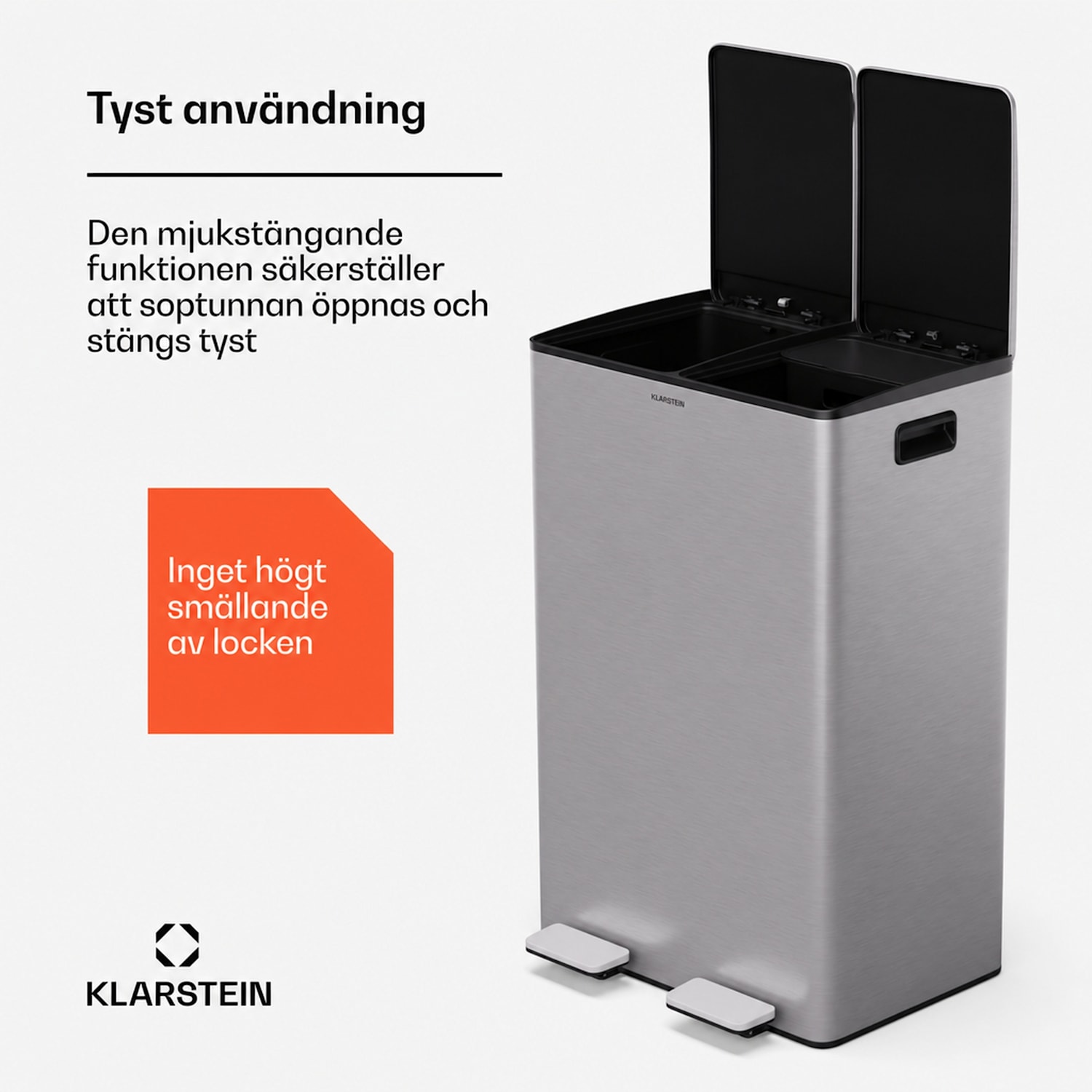 EcoVista papperskorg med kompostbehållare, 60 liter + 3 liters kompostbehållare med mjukstängning 60 l | Rostfritt Stål
