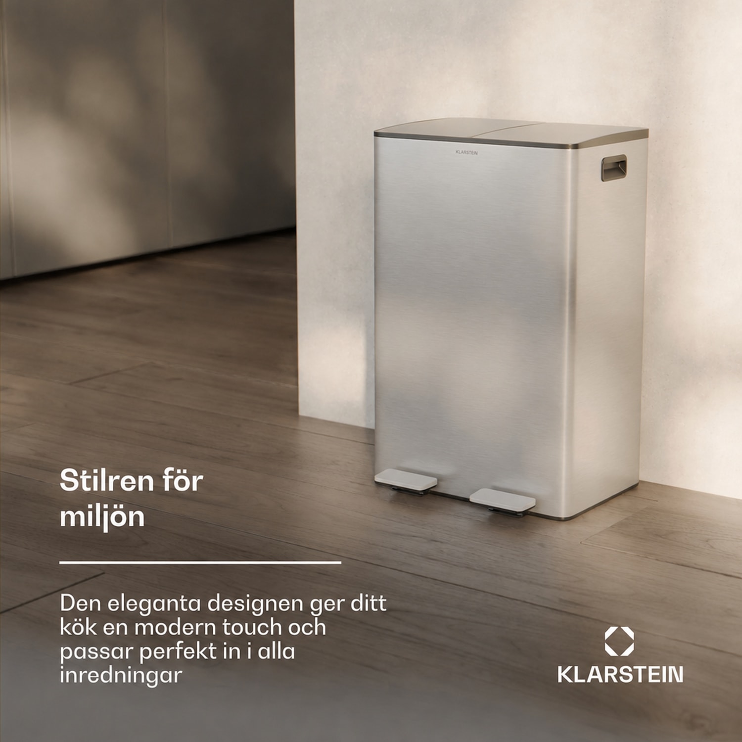 EcoVista papperskorg med kompostbehållare, 60 liter + 3 liters kompostbehållare med mjukstängning 60 l | Rostfritt Stål