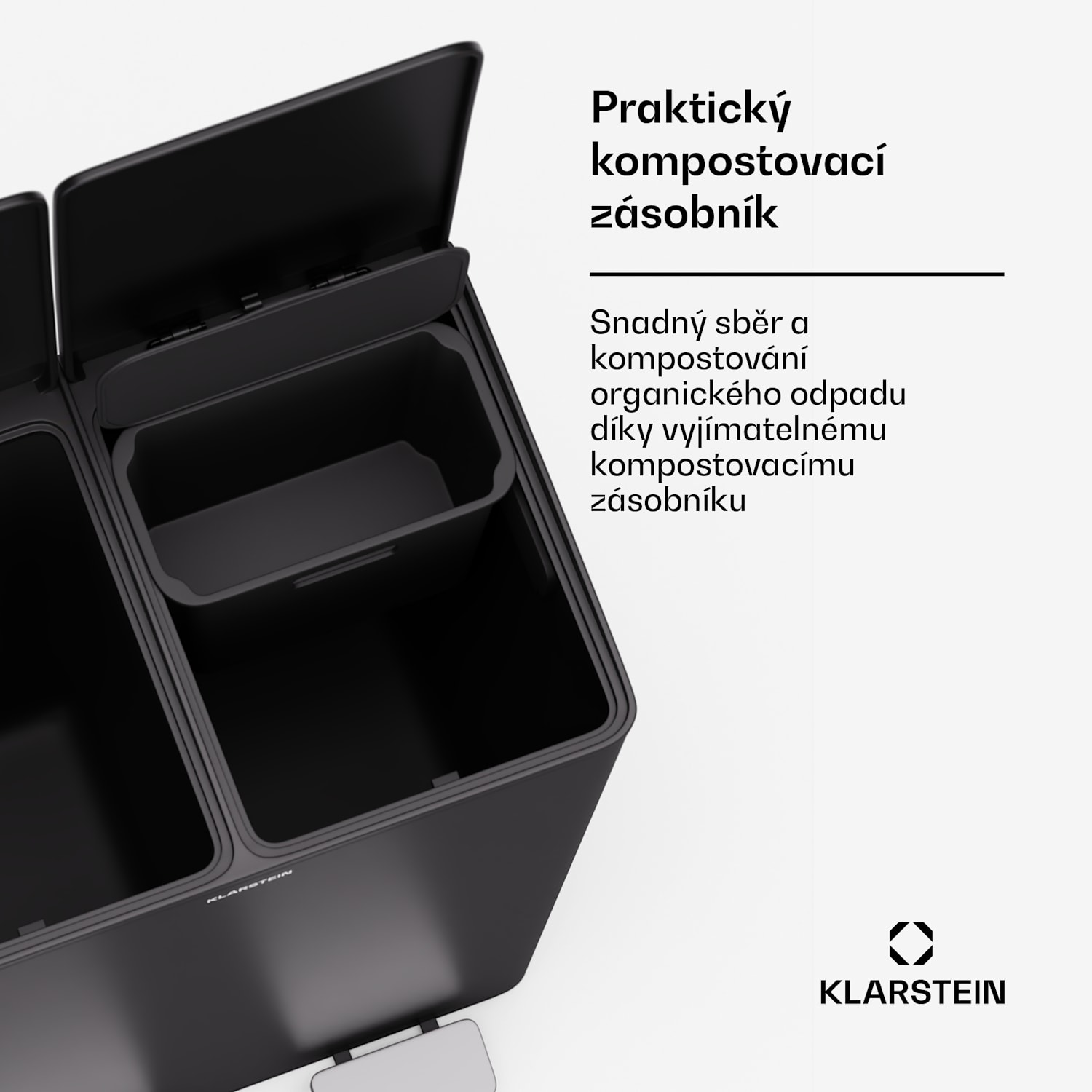 EcoVista, odpadkový koš s kompostérem, 60 l + 3 l/koš + kompostér, Soft-Close 60 litrů | Černá