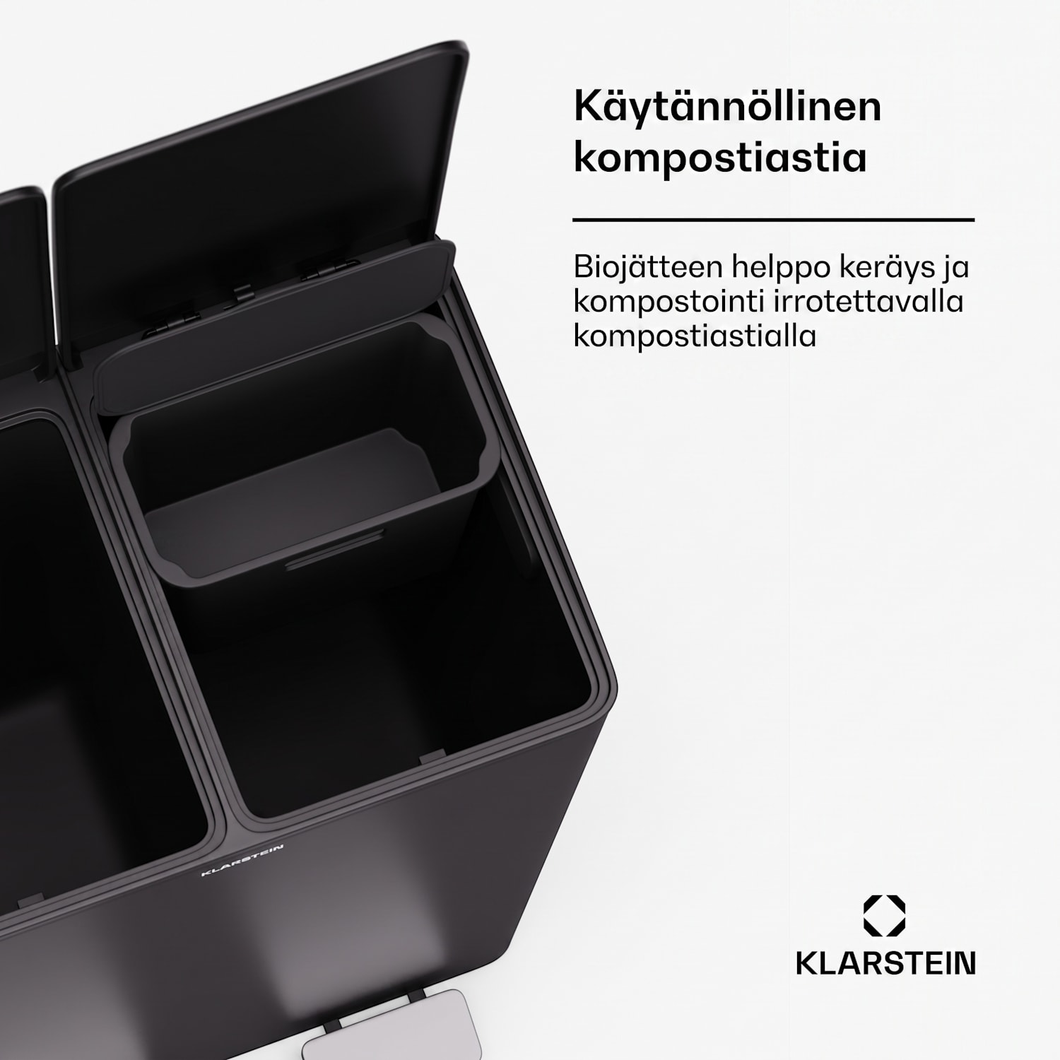 EcoVista-jäteastia biojäteastialla roska-astia 60 litraa + 3 litran kompostiastia Soft Close 60 l | Musta