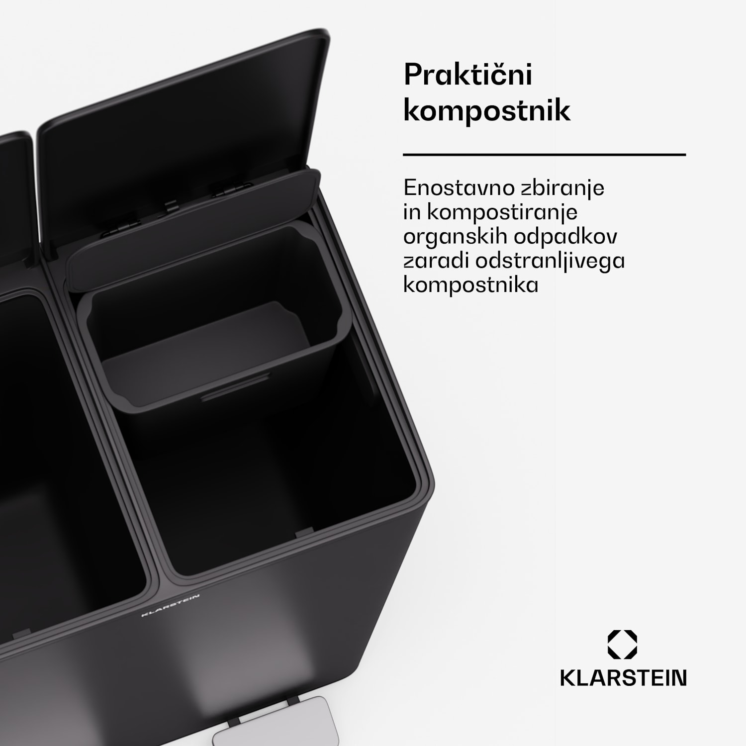 EcoVista, koš za odpadke s kompostnikom, 60 l + 3 l/koš + kompostnik, Soft-Close 60 Ltr | Črna