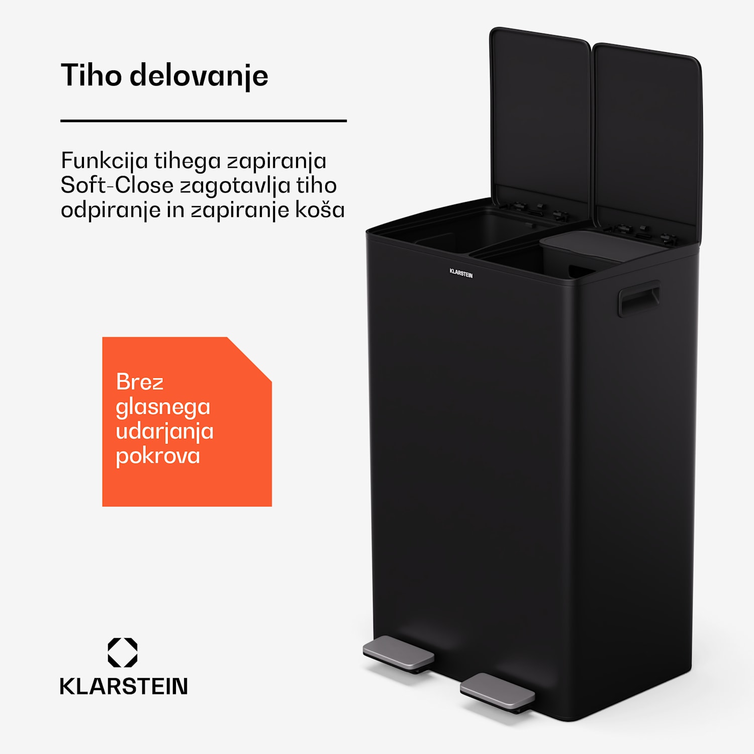 EcoVista, koš za odpadke s kompostnikom, 60 l + 3 l/koš + kompostnik, Soft-Close 60 Ltr | Črna