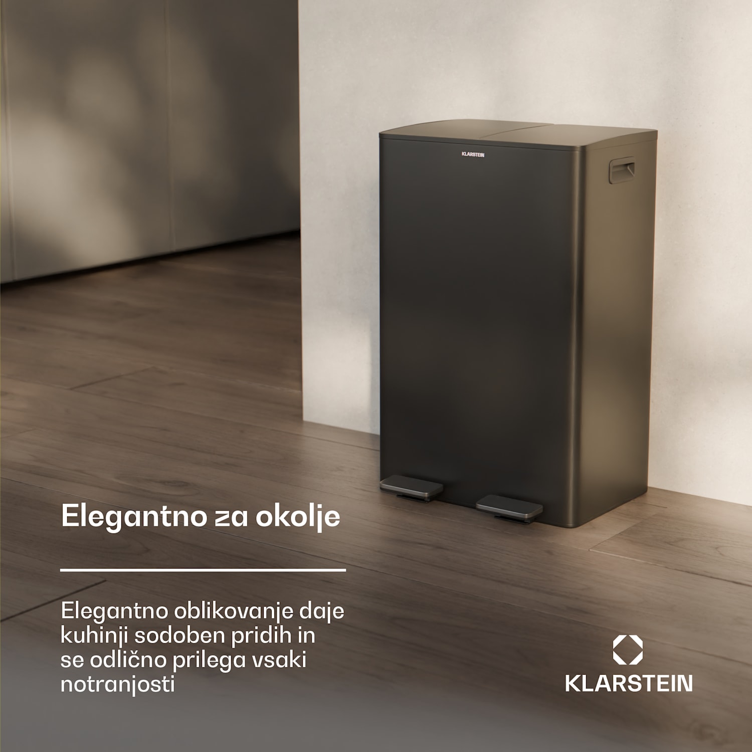 EcoVista, koš za odpadke s kompostnikom, 60 l + 3 l/koš + kompostnik, Soft-Close 60 Ltr | Črna