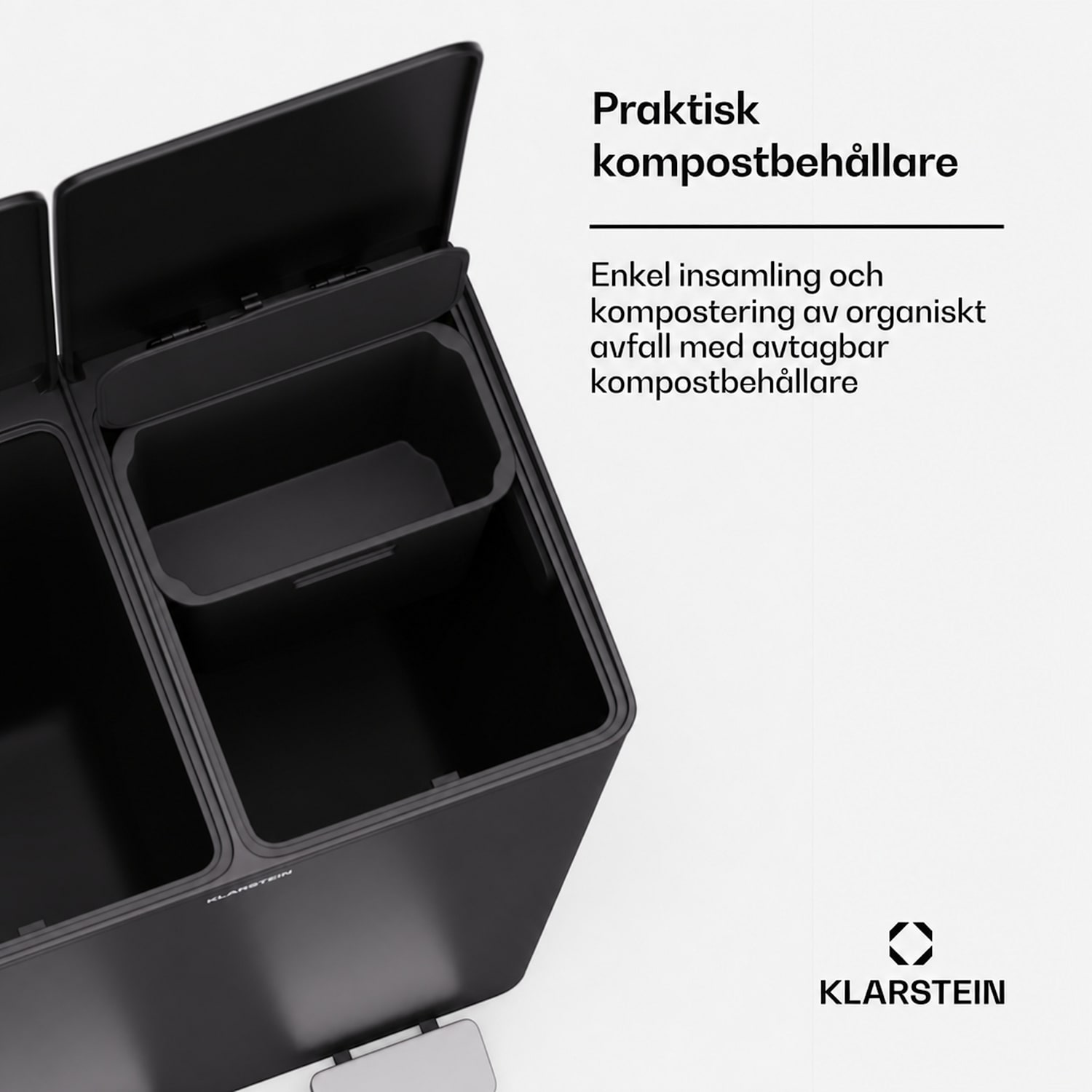 EcoVista papperskorg med kompostbehållare, 60 liter + 3 liters kompostbehållare med mjukstängning 60 l | Svart