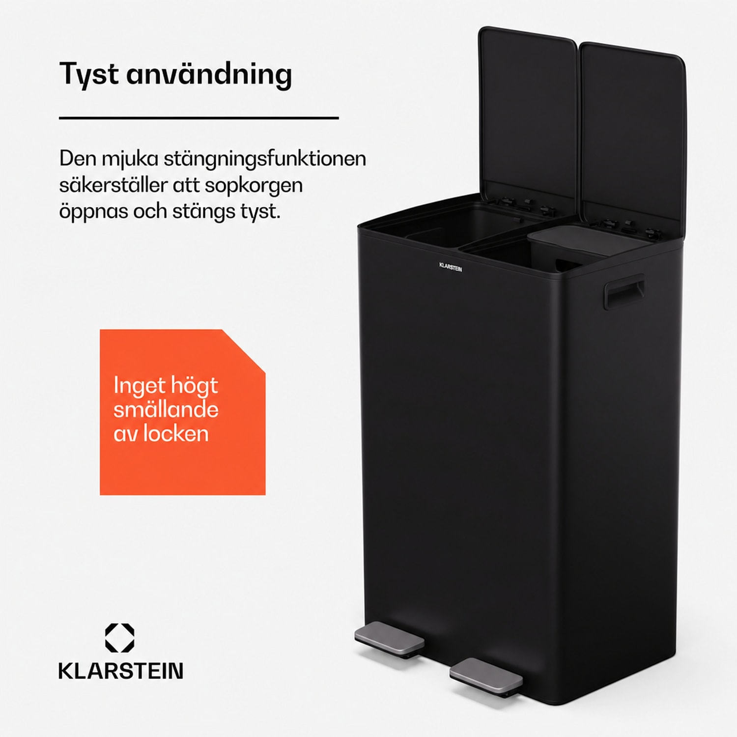 EcoVista papperskorg med kompostbehållare, 60 liter + 3 liters kompostbehållare med mjukstängning 60 l | Svart