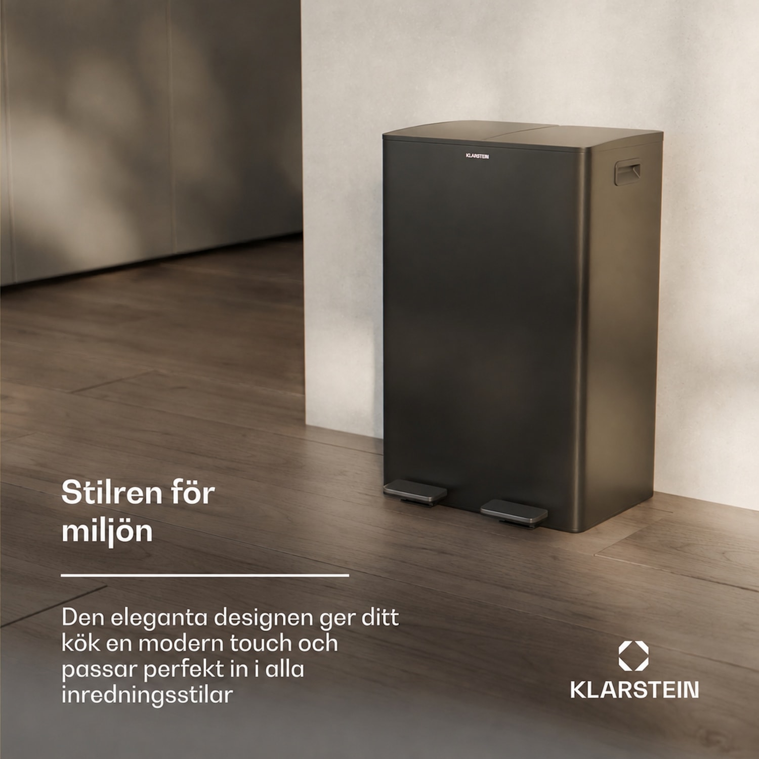 EcoVista papperskorg med kompostbehållare, 60 liter + 3 liters kompostbehållare med mjukstängning 60 l | Svart