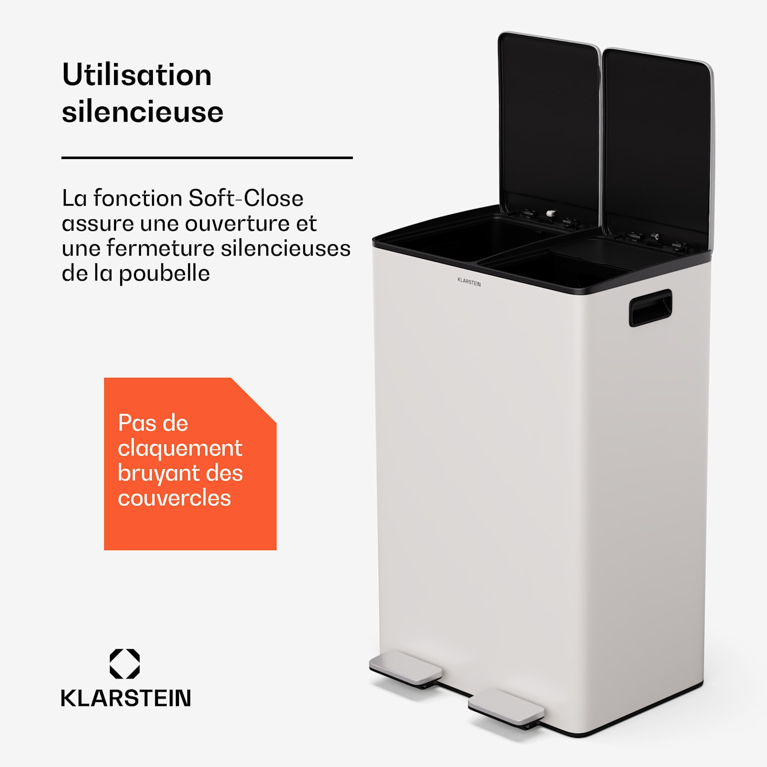 EcoVista Poubelle avec bac à compost Poubelle 60 litres + Bac à compost 3 L à fermeture douce 60 L | Crème