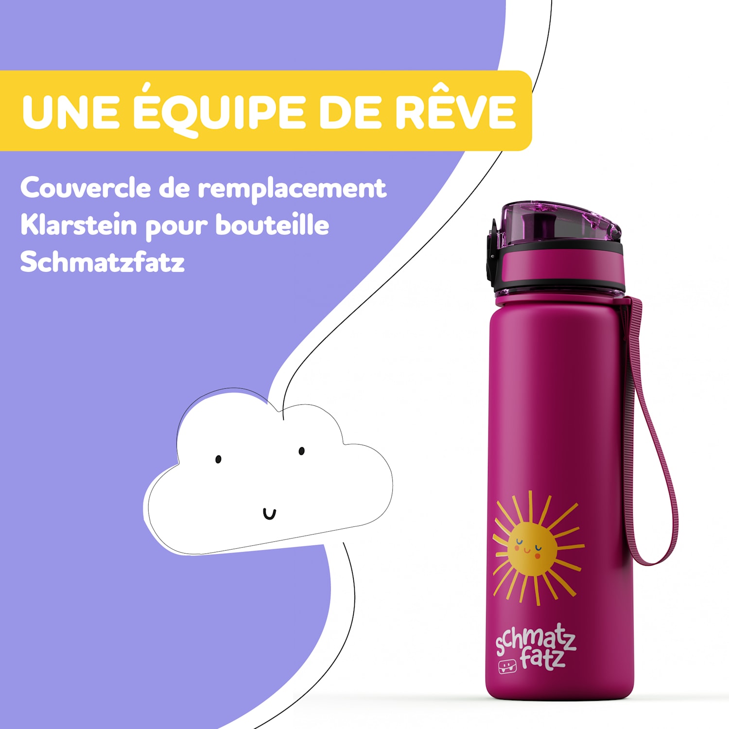 Schmatzfatz reserve deksel | sportdop | siliconen rietje | voor 500 ml flessen Purple Sun