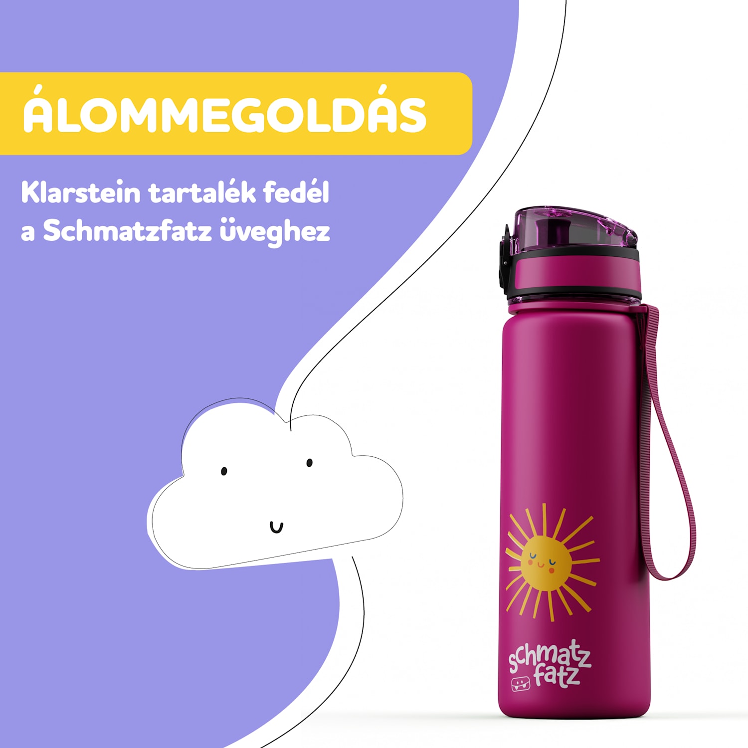 schmatzfatz csere kupak, gomb, szilikon szívószál, 500ml-es palackhoz Purple Sun