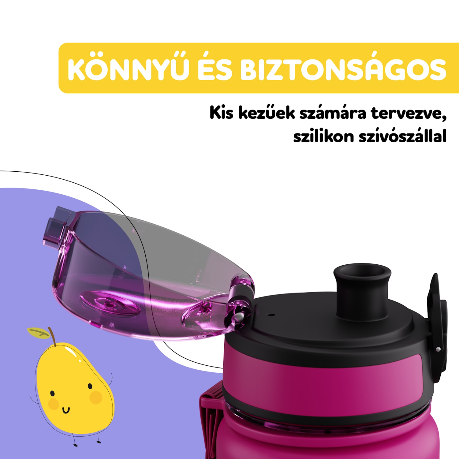 schmatzfatz csere kupak, gomb, szilikon szívószál, 500ml-es palackhoz Purple Sun
