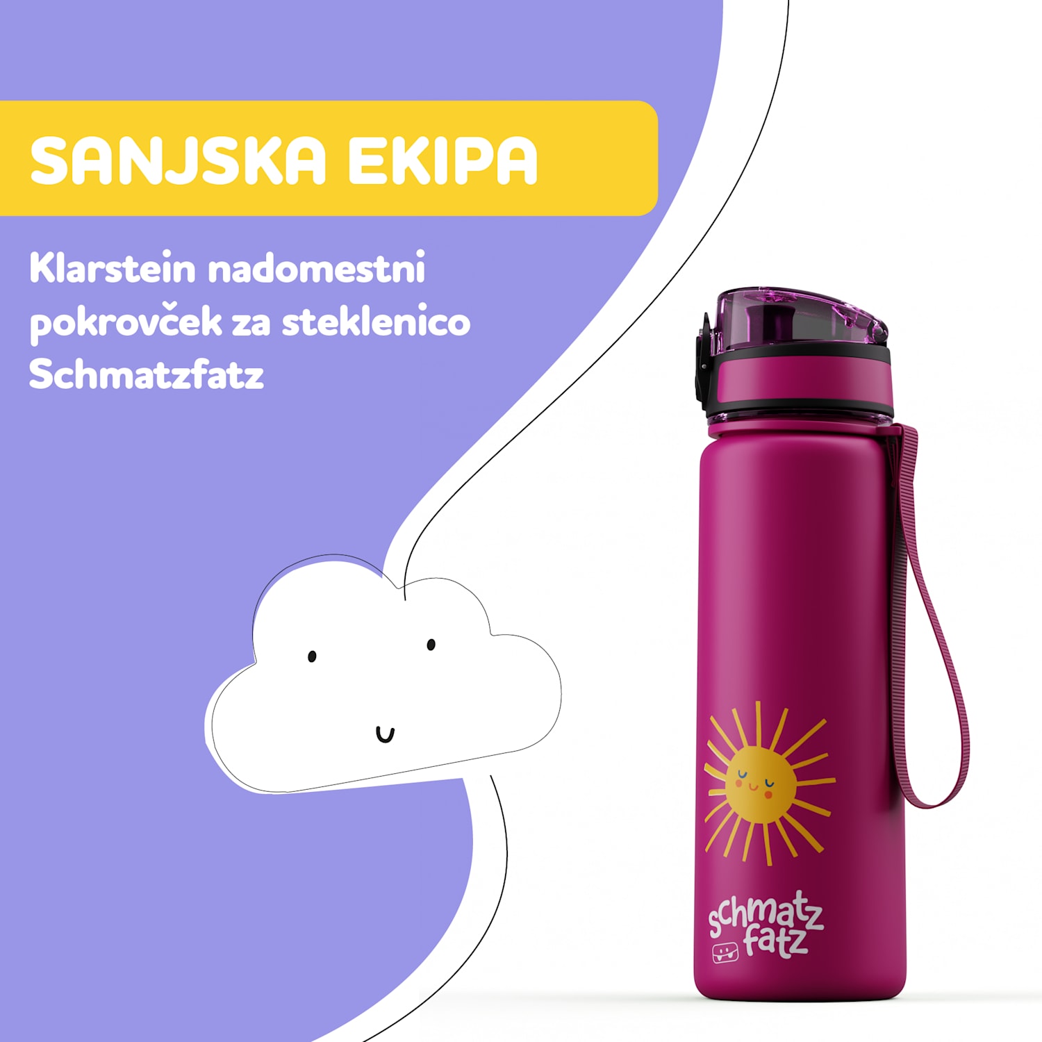 schmatzfatz nadomestni pokrovček, gumb, silikonska slamica, za 500ml steklenico Purple Sun