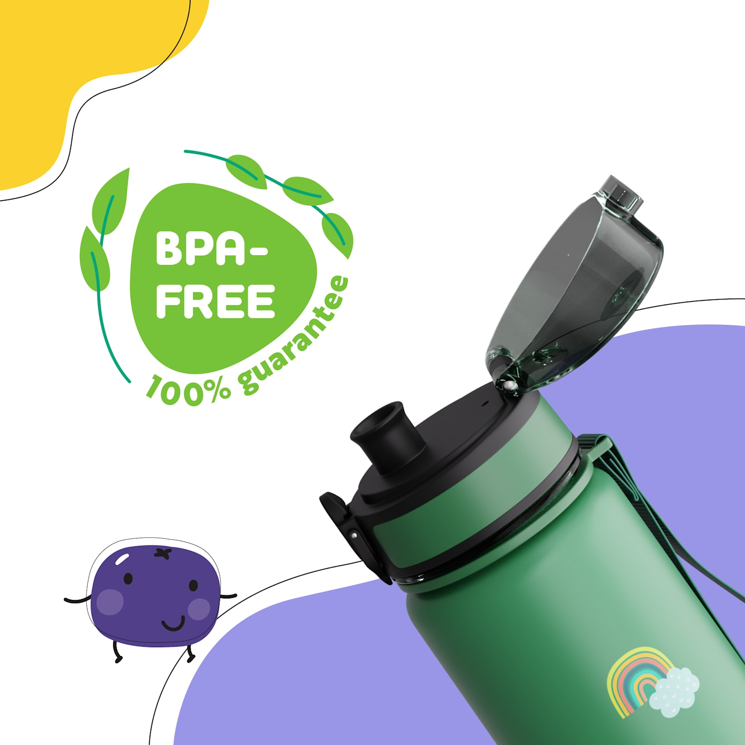 schmatzfatz - Tappo di ricambio | Tasto per aprirlo | Cannuccia in silicone | Per borraccia da 500 ml Verde prato