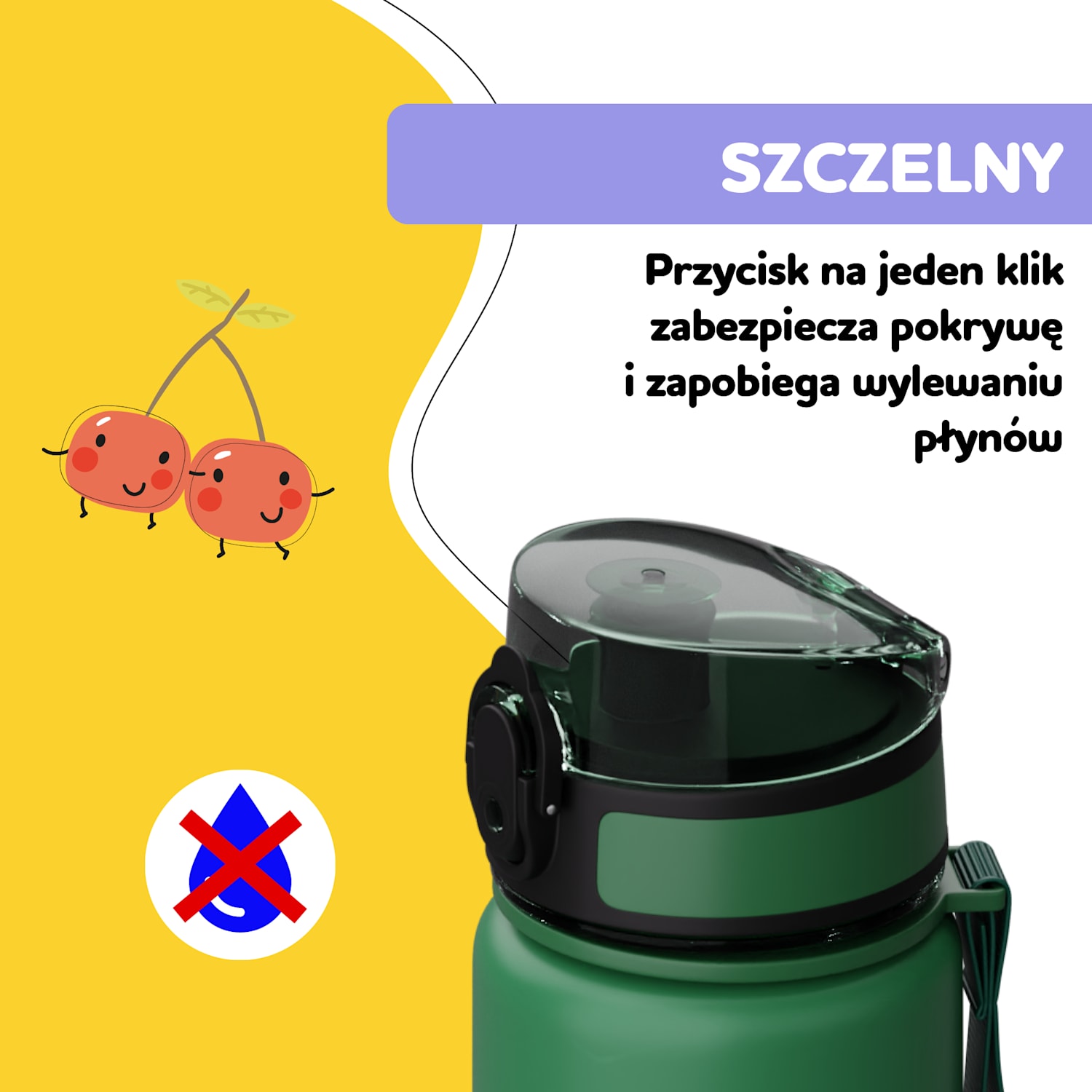 schmatzfatz wymienna zakrętka, przycisk, silikonowa słomka, do bidonów o pojemności 500 ml Zieleń Golfowa