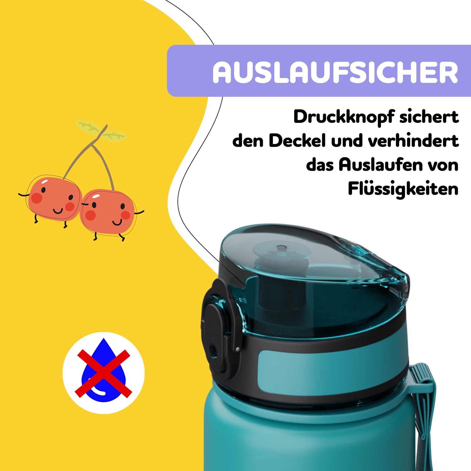 schmatzfatz - Tappo di ricambio | Tasto per aprirlo | Cannuccia in silicone | Per borraccia da 500 ml 