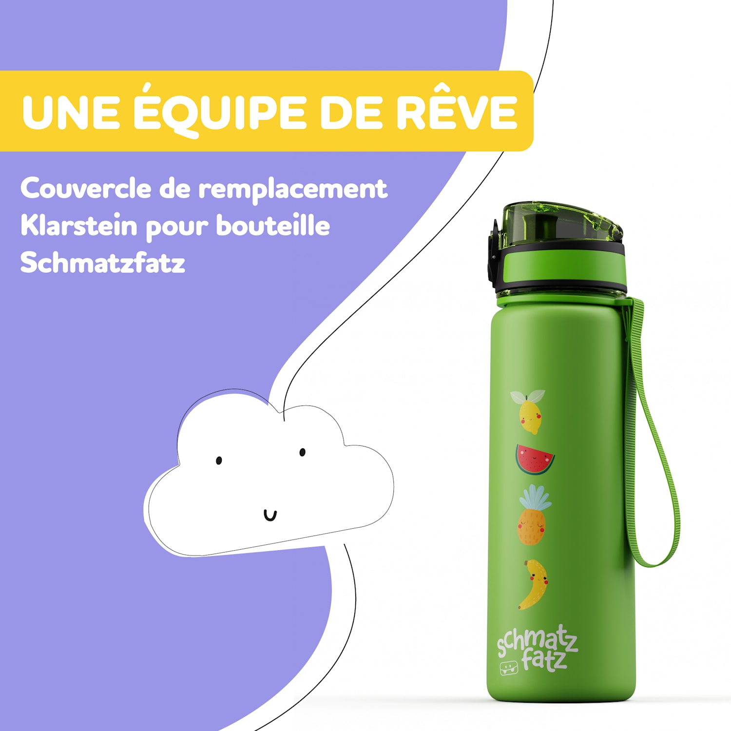 schmatzfatz bouchon de rechange | Bouton-pression | Paille en silicone | pour gourde de 500 ml Green Fruit