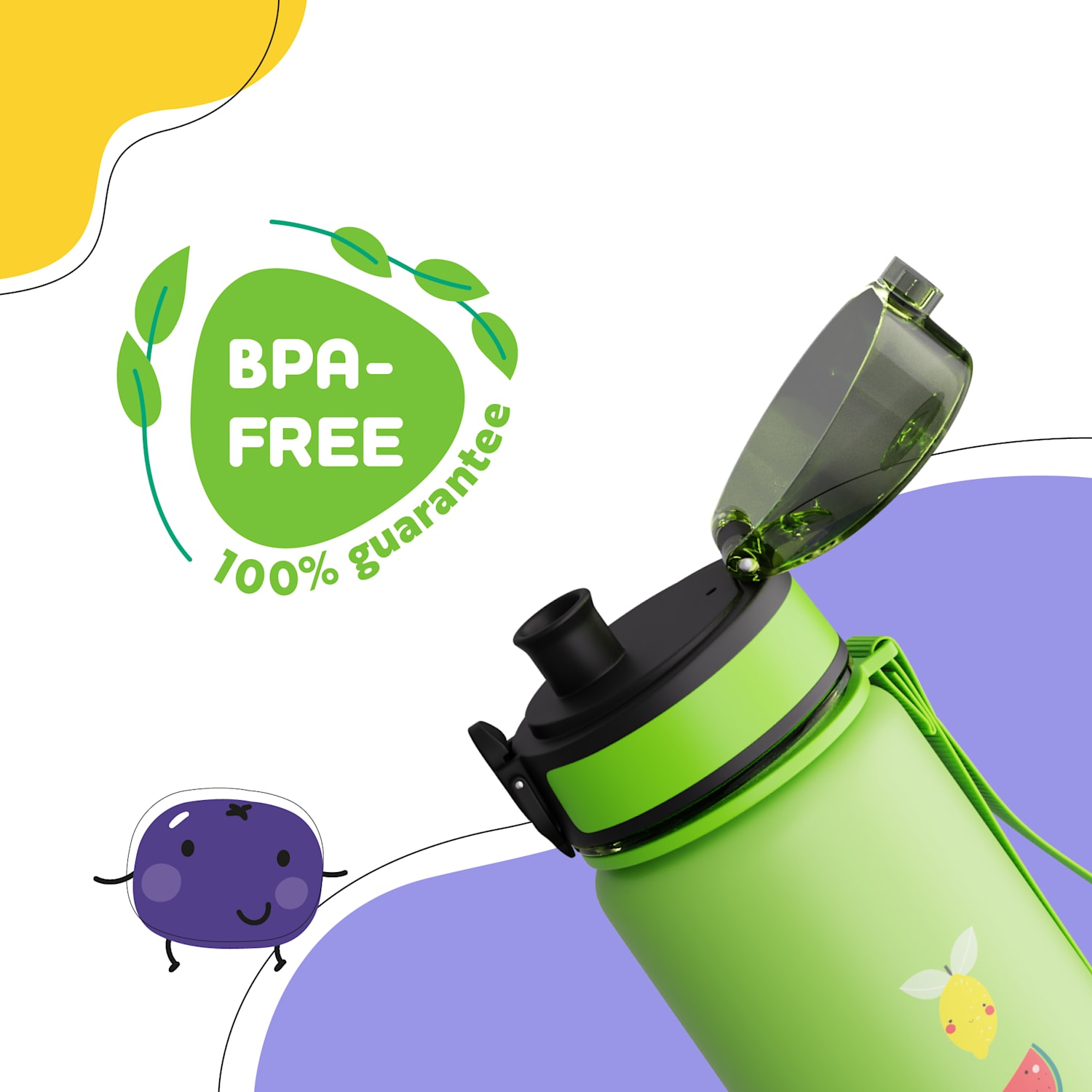 schmatzfatz wymienna zakrętka, przycisk, silikonowa słomka, do bidonów o pojemności 500 ml Green Fruit