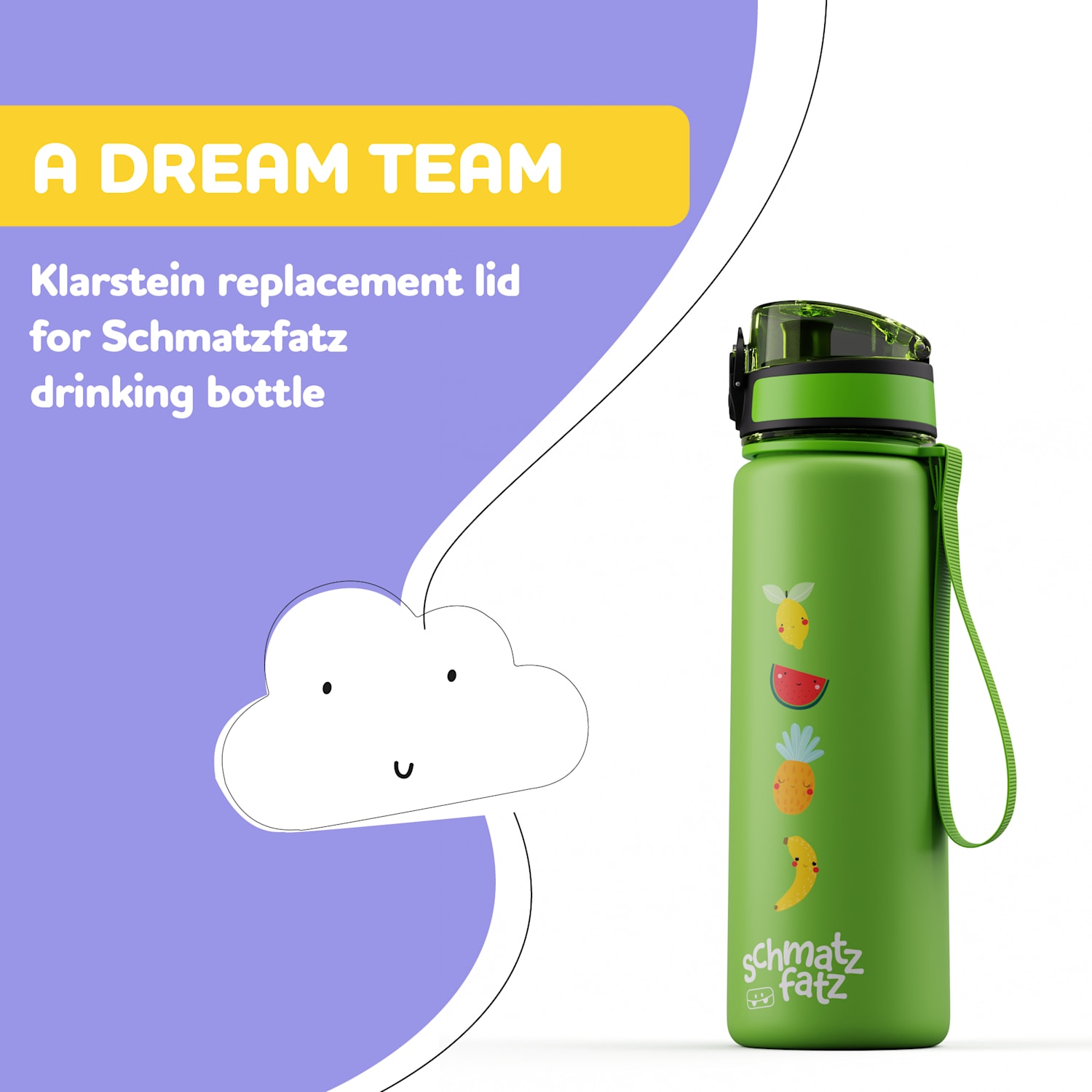 Tampa de substituição schmatzfatz | botão de pressão | palhinha de silicone | para garrafas de 500ml Green Fruit