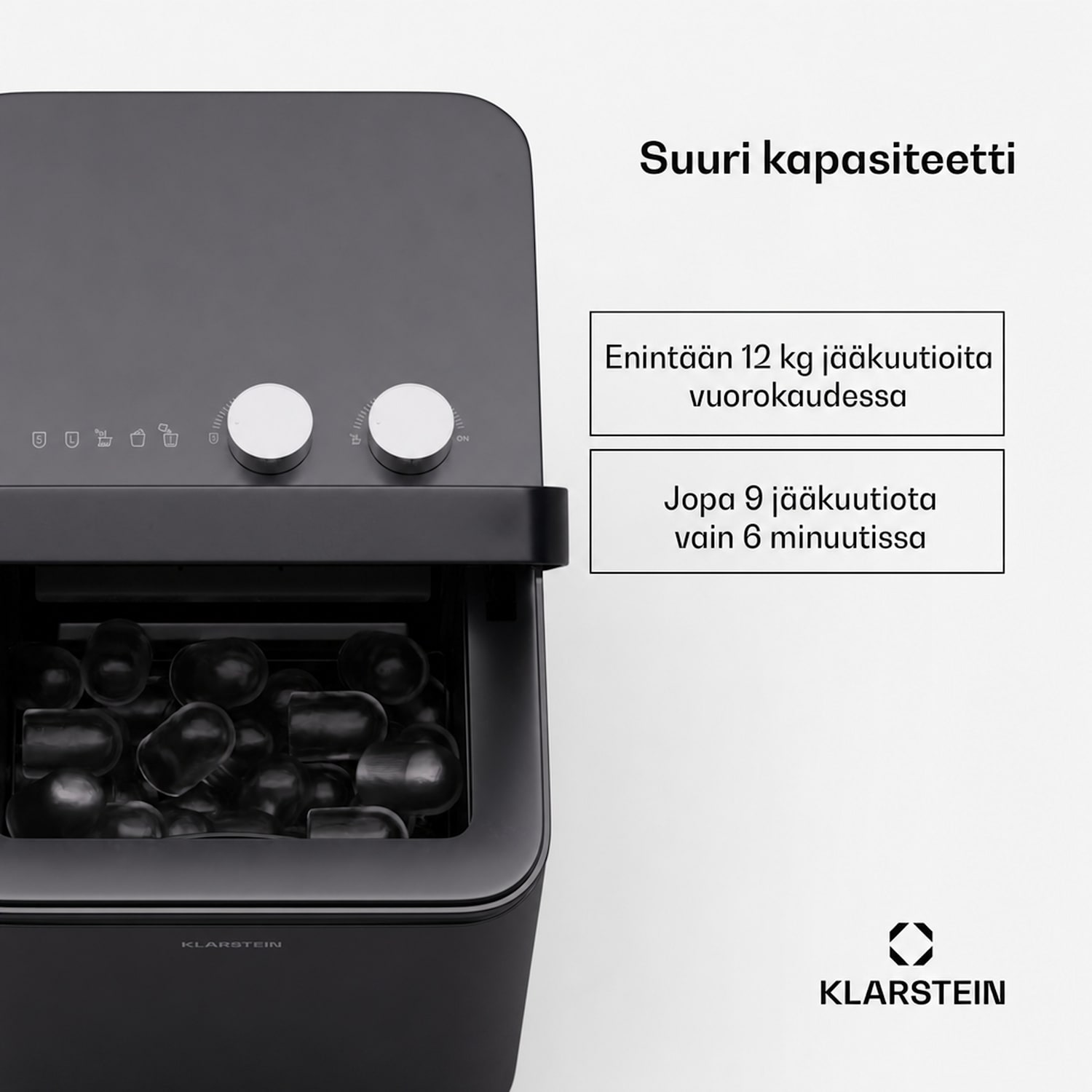 IceCraft Jääkonetehdas | 2 tilaa | 1,3 litraa kylmää vettä | automaattinen puhdistus | 12 kg/24 h Musta