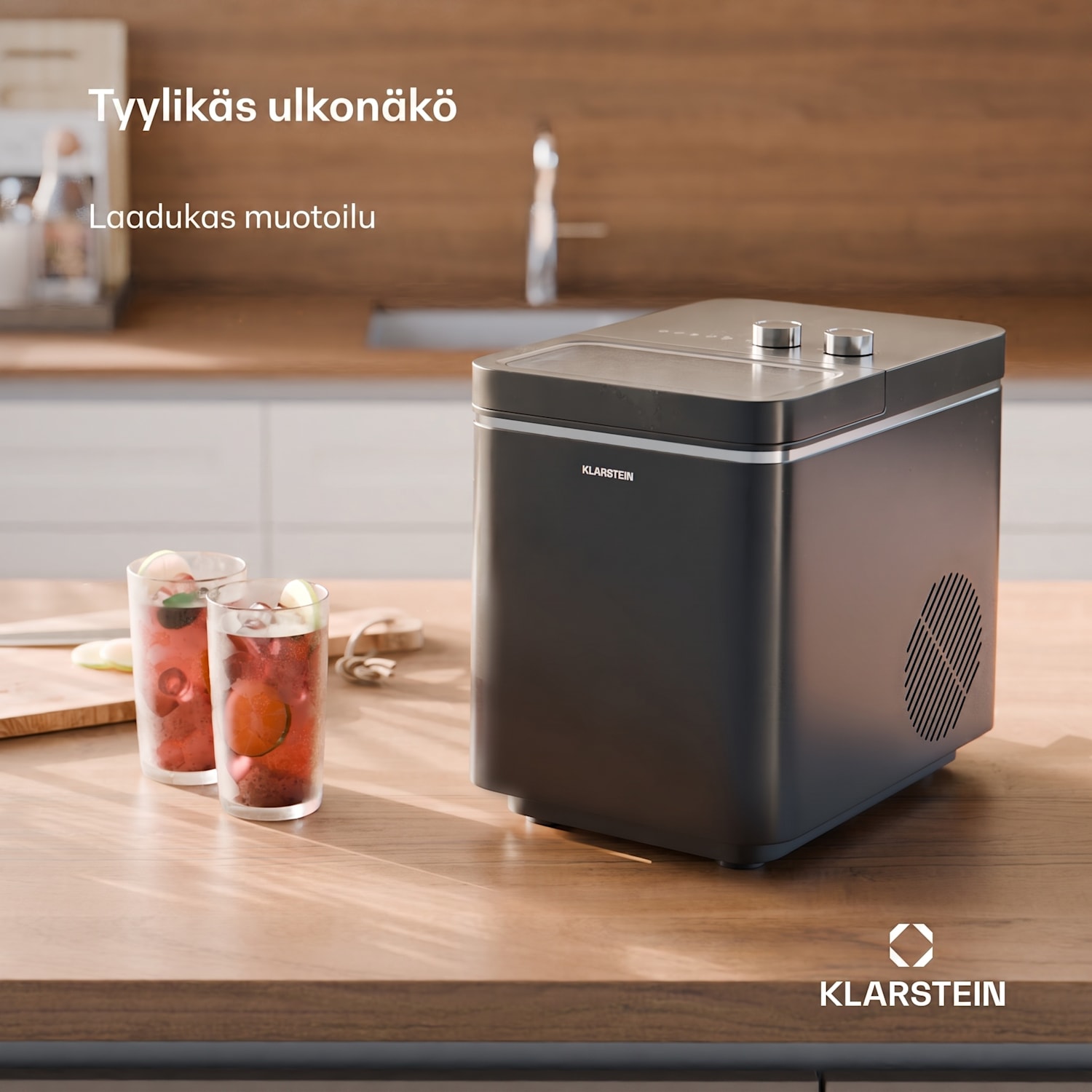 IceCraft Jääkonetehdas | 2 tilaa | 1,3 litraa kylmää vettä | automaattinen puhdistus | 12 kg/24 h Musta