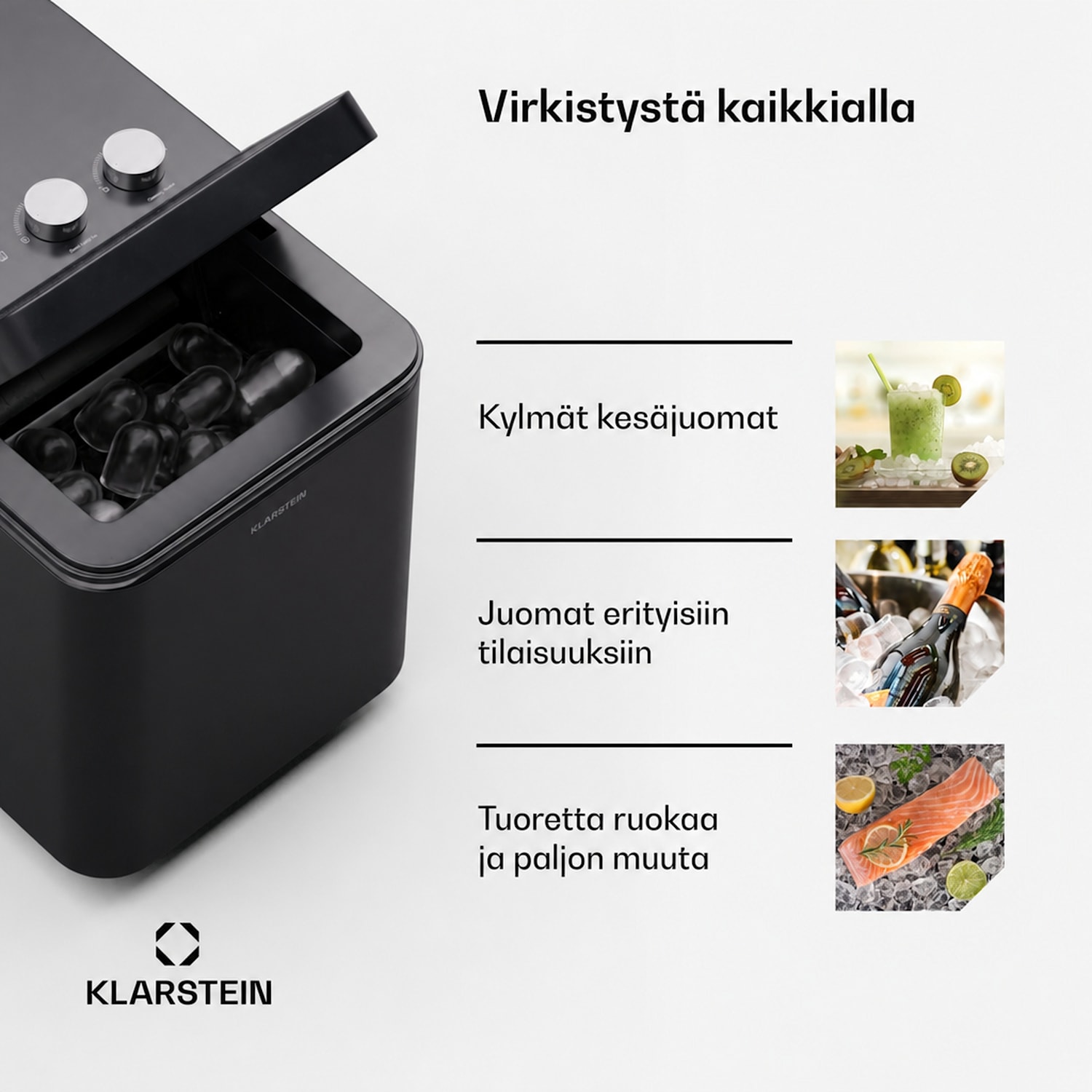 IceCraft Jääkonetehdas | 2 tilaa | 1,3 litraa kylmää vettä | automaattinen puhdistus | 12 kg/24 h Musta